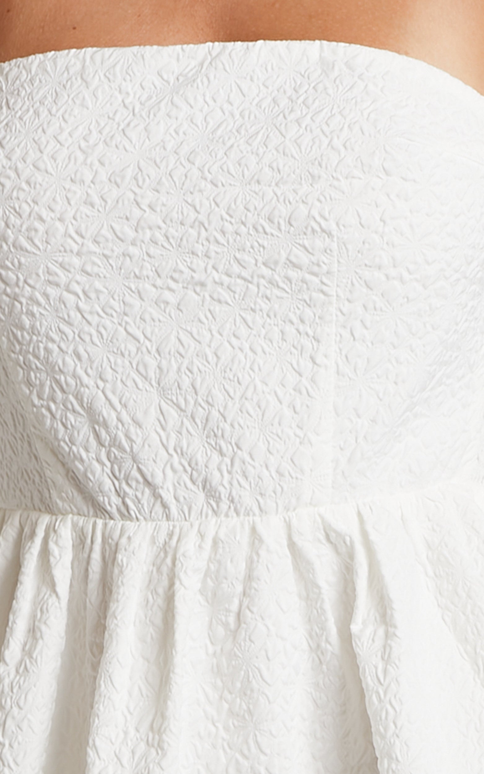 Rikardy Mini Dress - Strapless Fit And Flare Dress in White Floral Texture