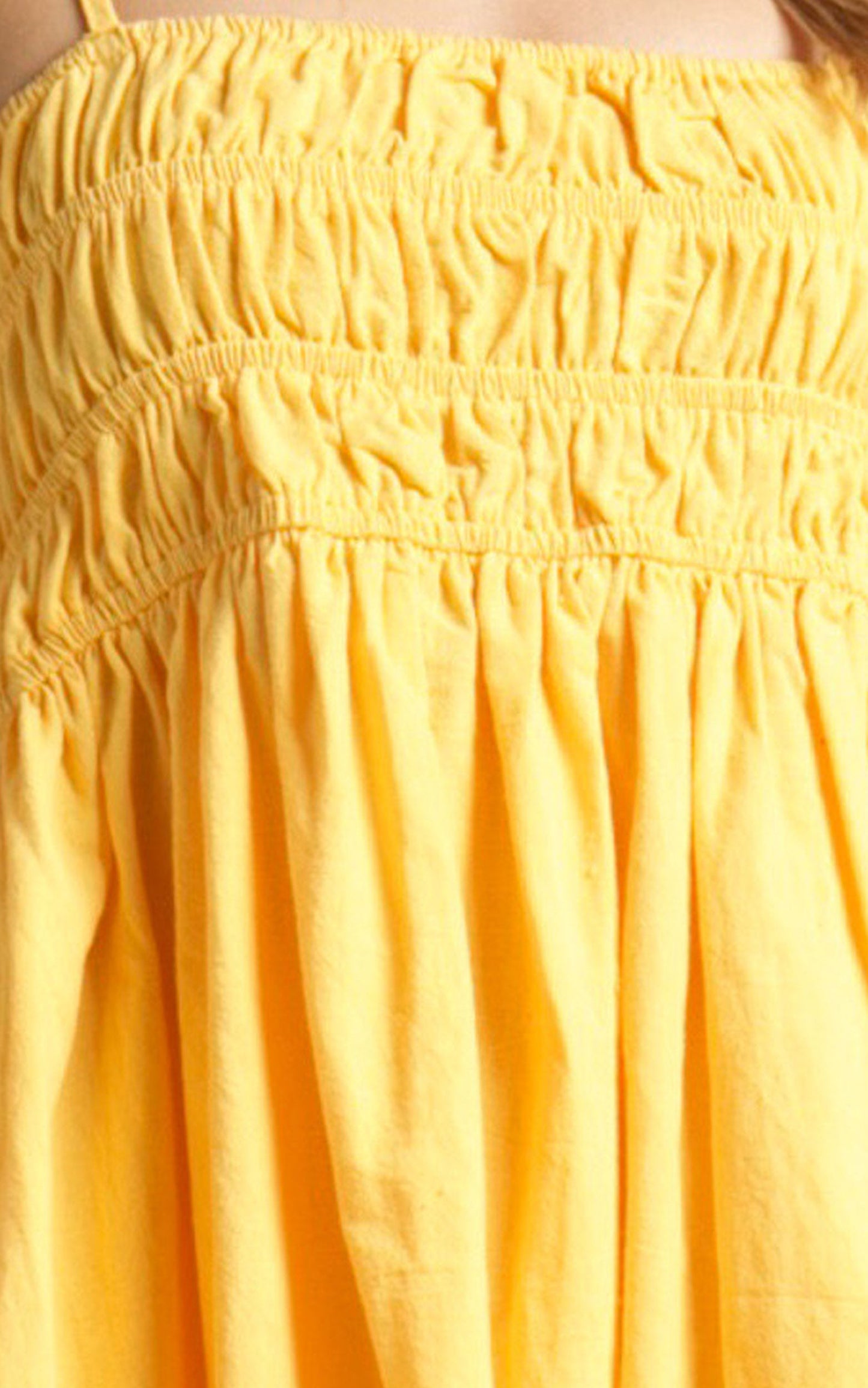 Aicee Mini Dress - Strappy Straight Neck Elastic Bodice in Yellow