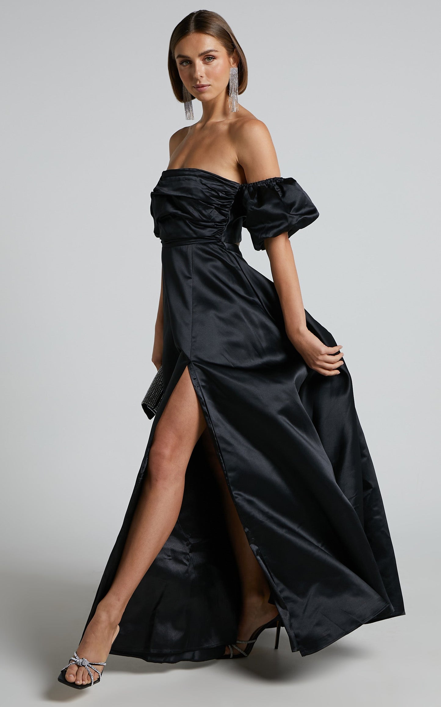 Faith Maxi Dress - Off Shoulder Puff Sleeve Dress in Black