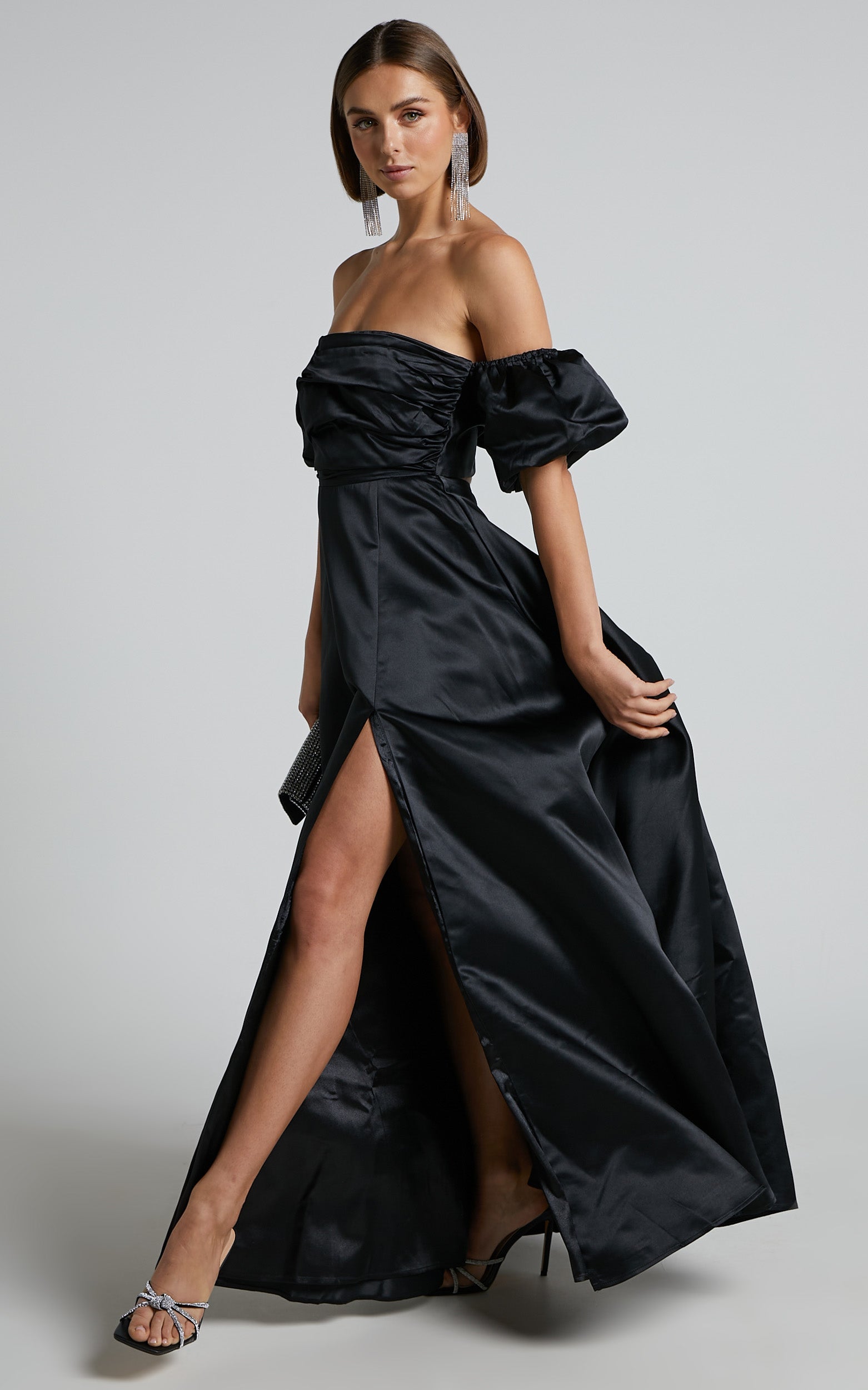 Faith Maxi Dress - Off Shoulder Puff Sleeve Dress in Black
