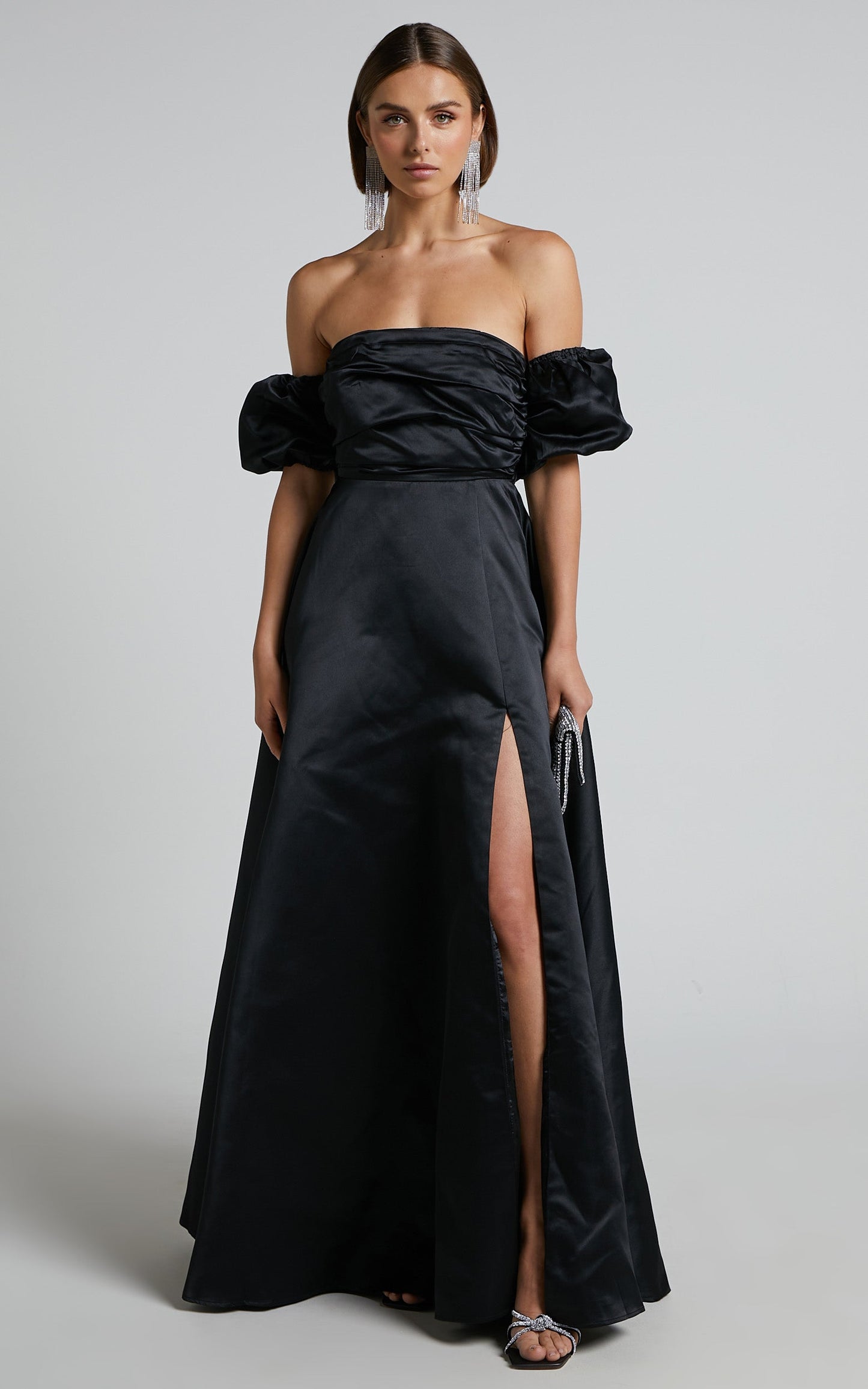 Faith Maxi Dress - Off Shoulder Puff Sleeve Dress in Black