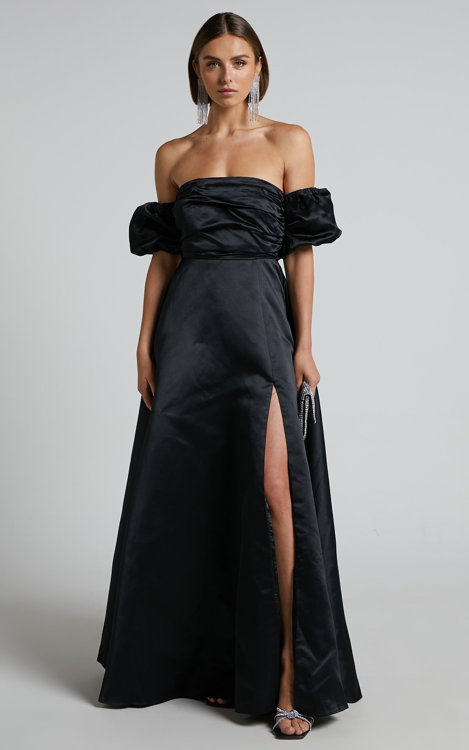 Faith Maxi Dress - Off Shoulder Puff Sleeve Dress in Black
