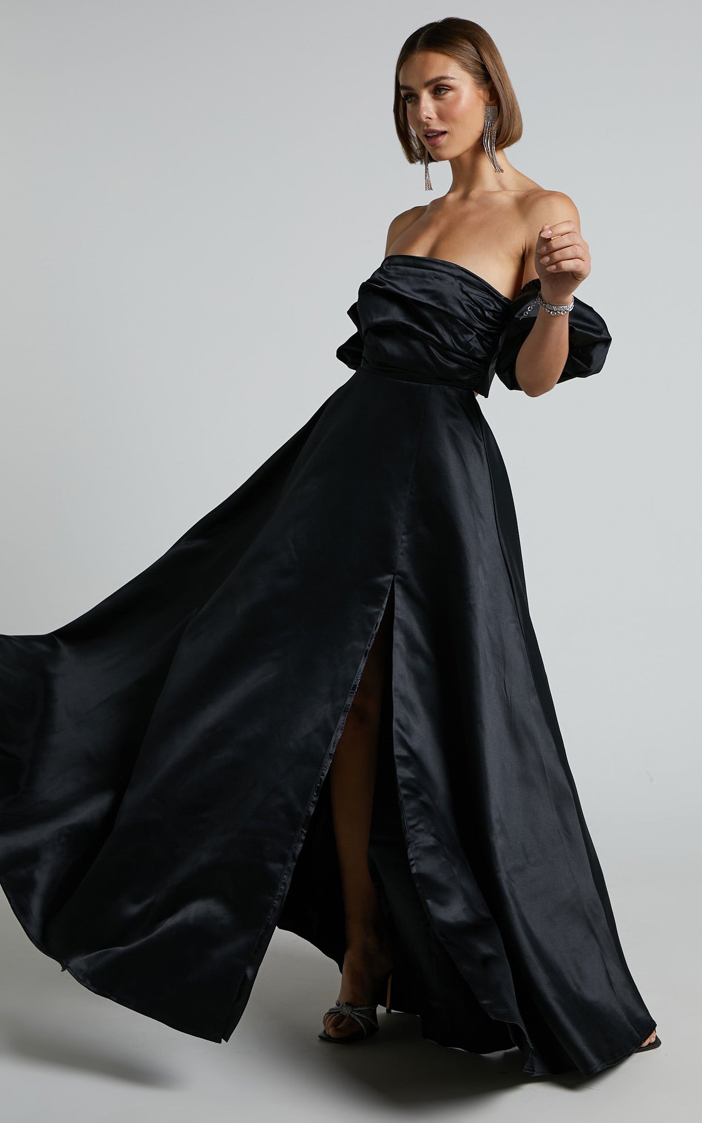 Faith Maxi Dress - Off Shoulder Puff Sleeve Dress in Black