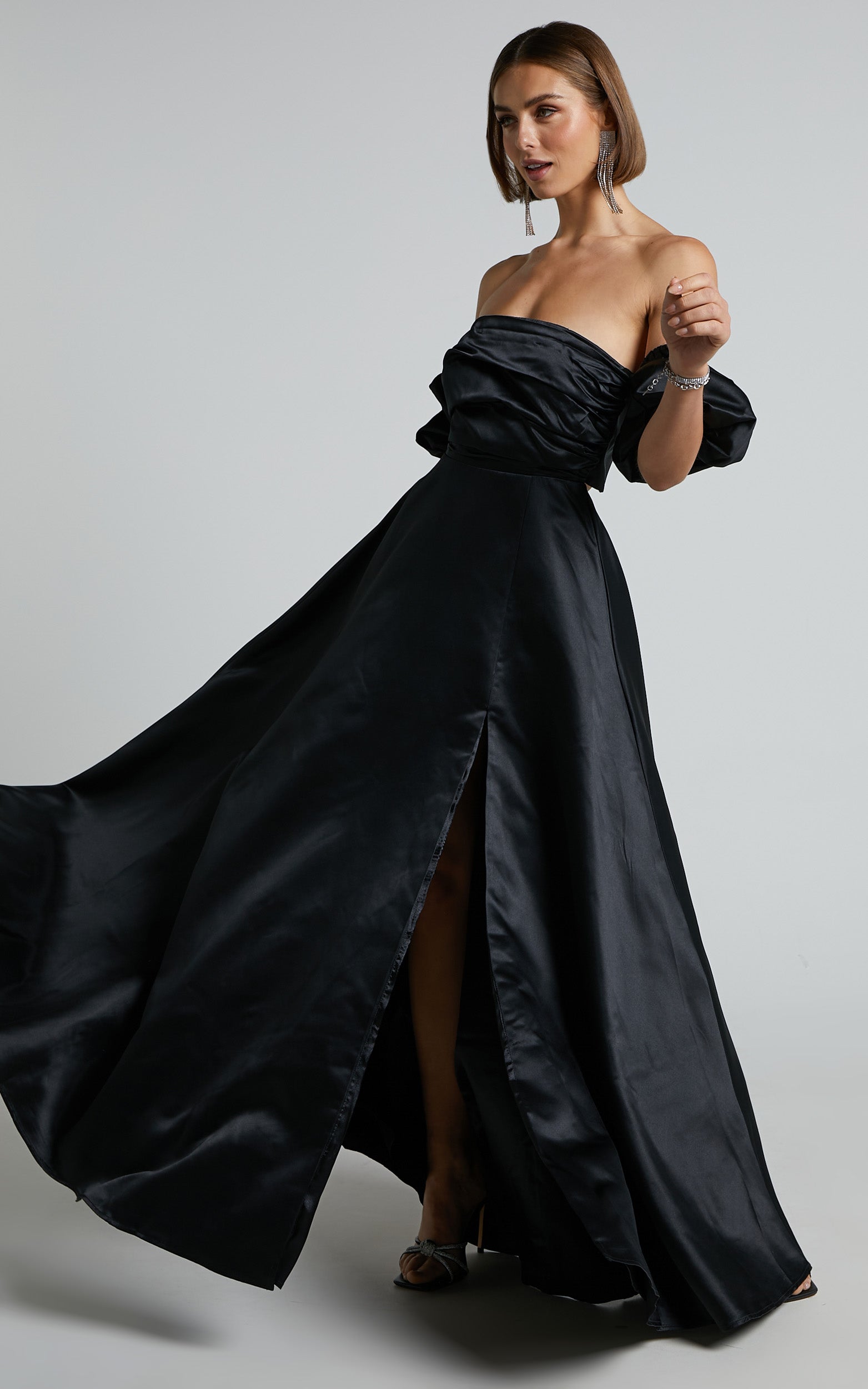 Faith Maxi Dress - Off Shoulder Puff Sleeve Dress in Black