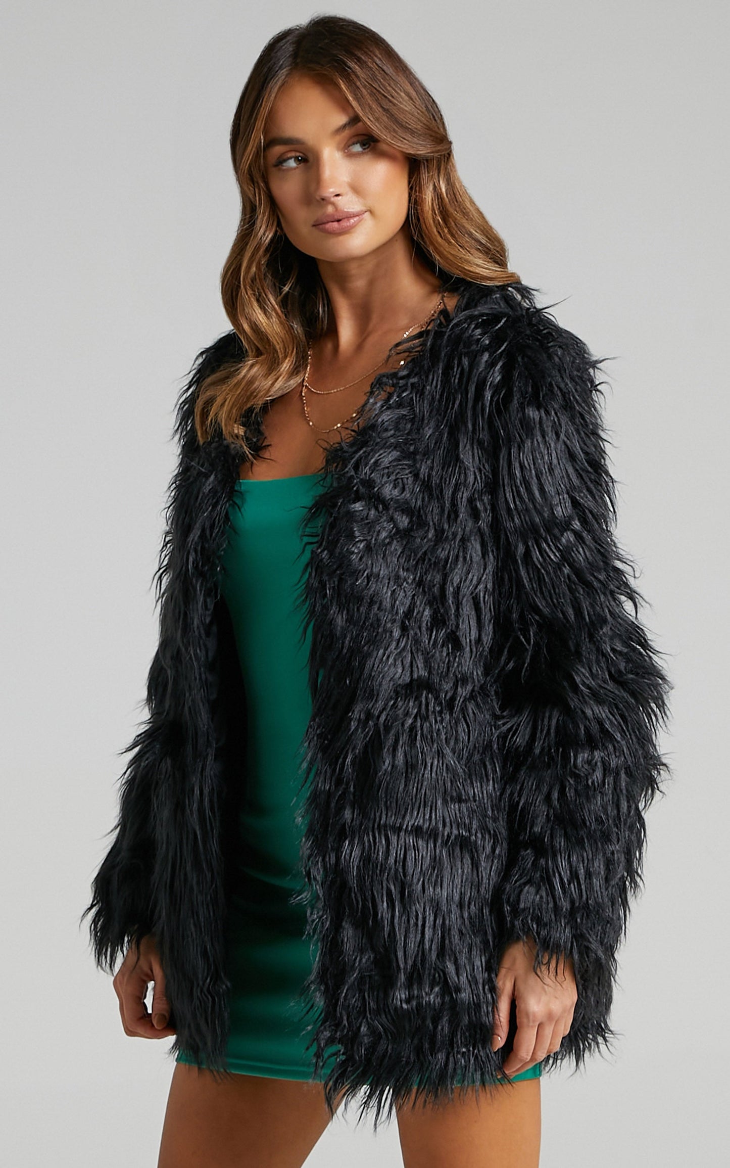 Fiona Coat - Faux Fur Coat in Black