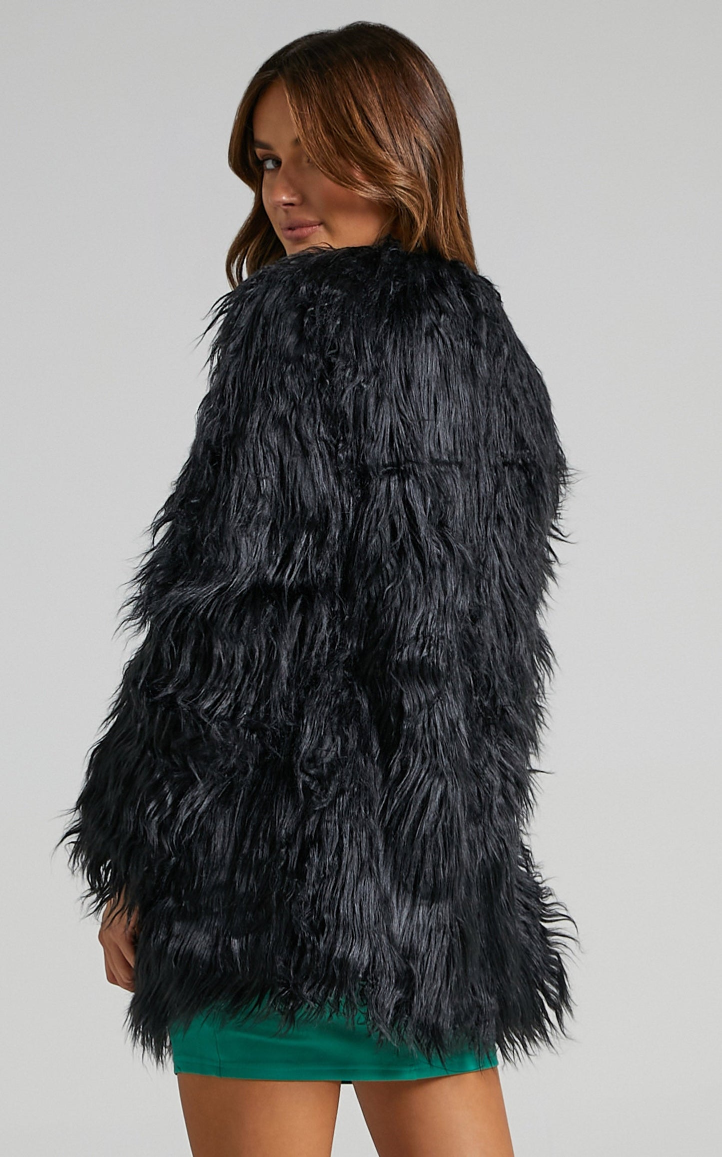 Fiona Coat - Faux Fur Coat in Black