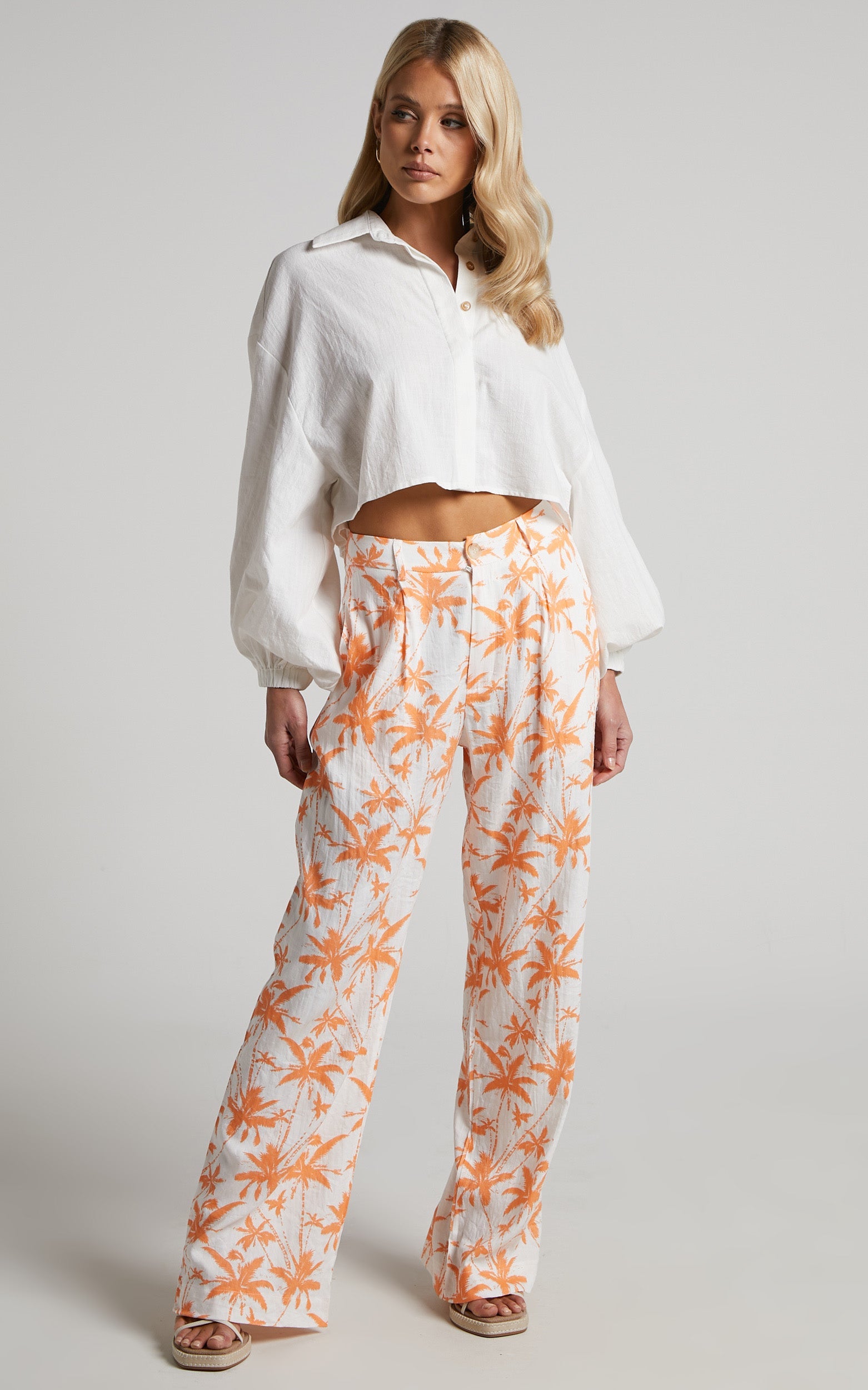Fayella Trousers - Mid Rise Relaxed Straight Leg Trousers in Orange Palm