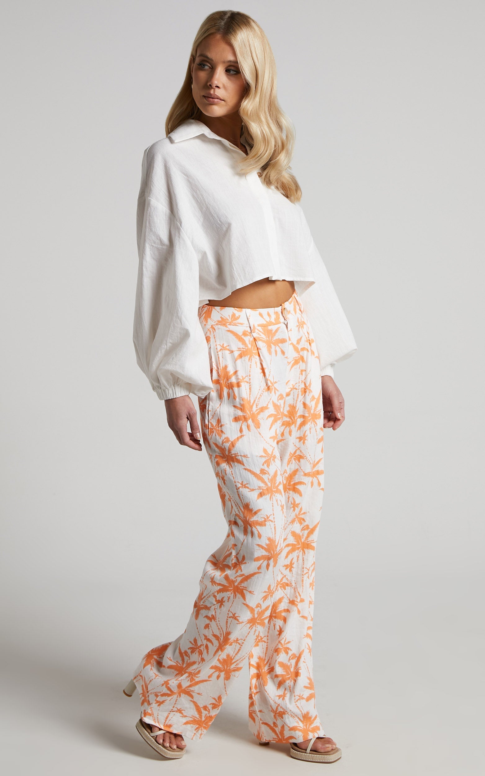 Fayella Trousers - Mid Rise Relaxed Straight Leg Trousers in Orange Palm