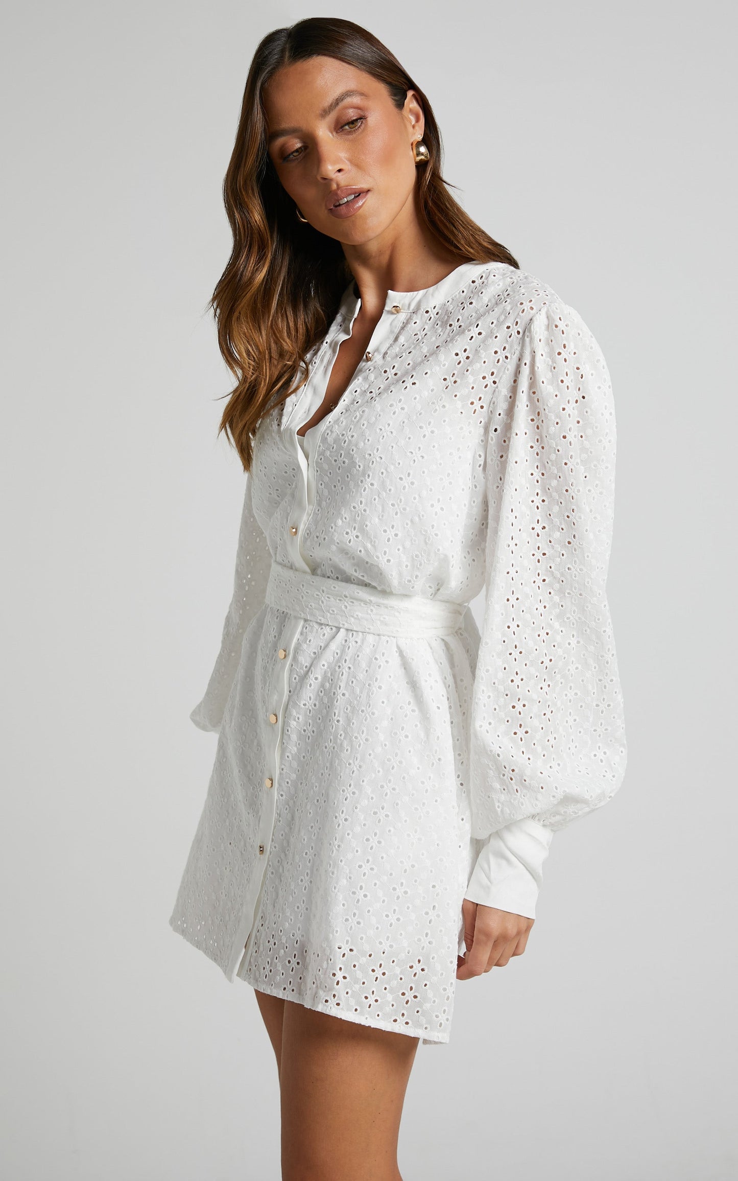 Felize Mini Dress - Broderie Anglaise Shirt Dress in White