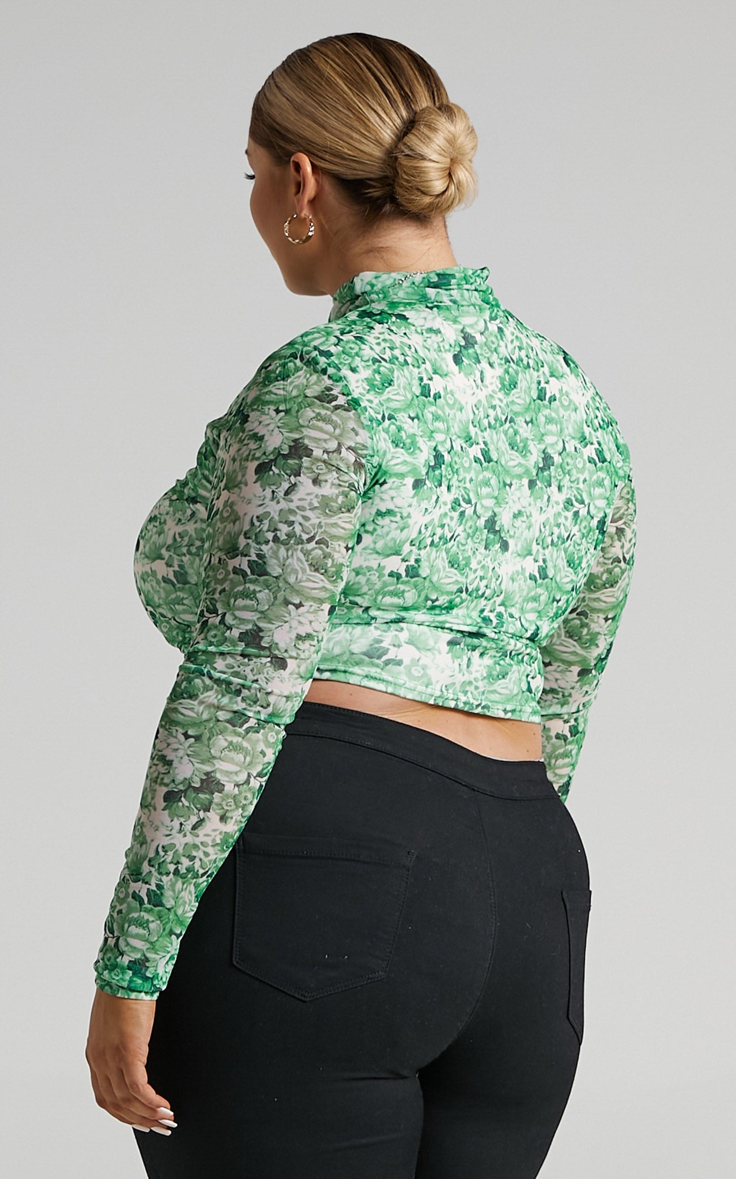 Fergal Top - Mesh Crop Top in Green Furnishing Floral