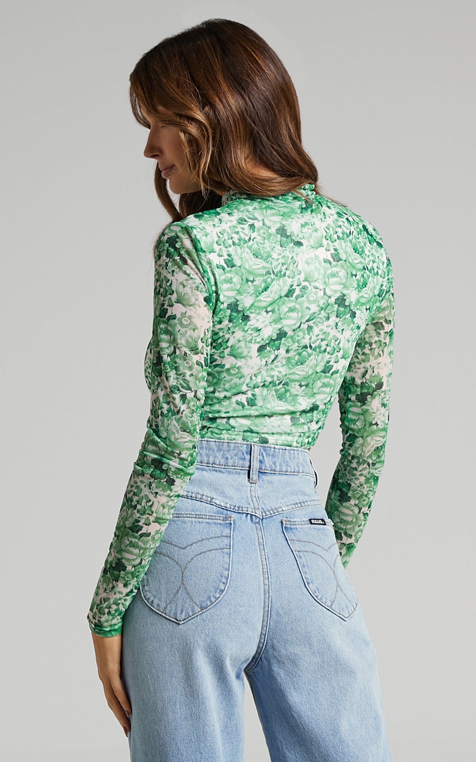 Fergal Top - Mesh Crop Top in Green Furnishing Floral