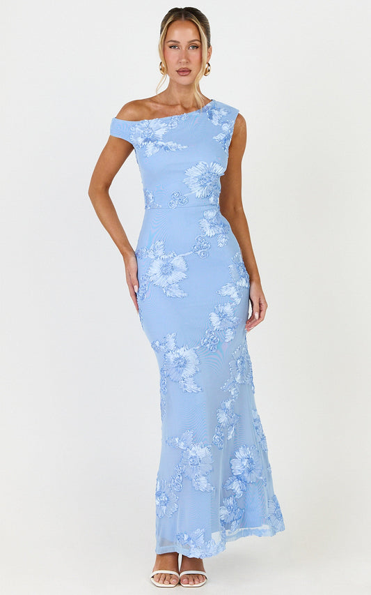 Nami Mini Dress - Overlay Off Shoulder Draped Cowl Waist Dress in Light Blue