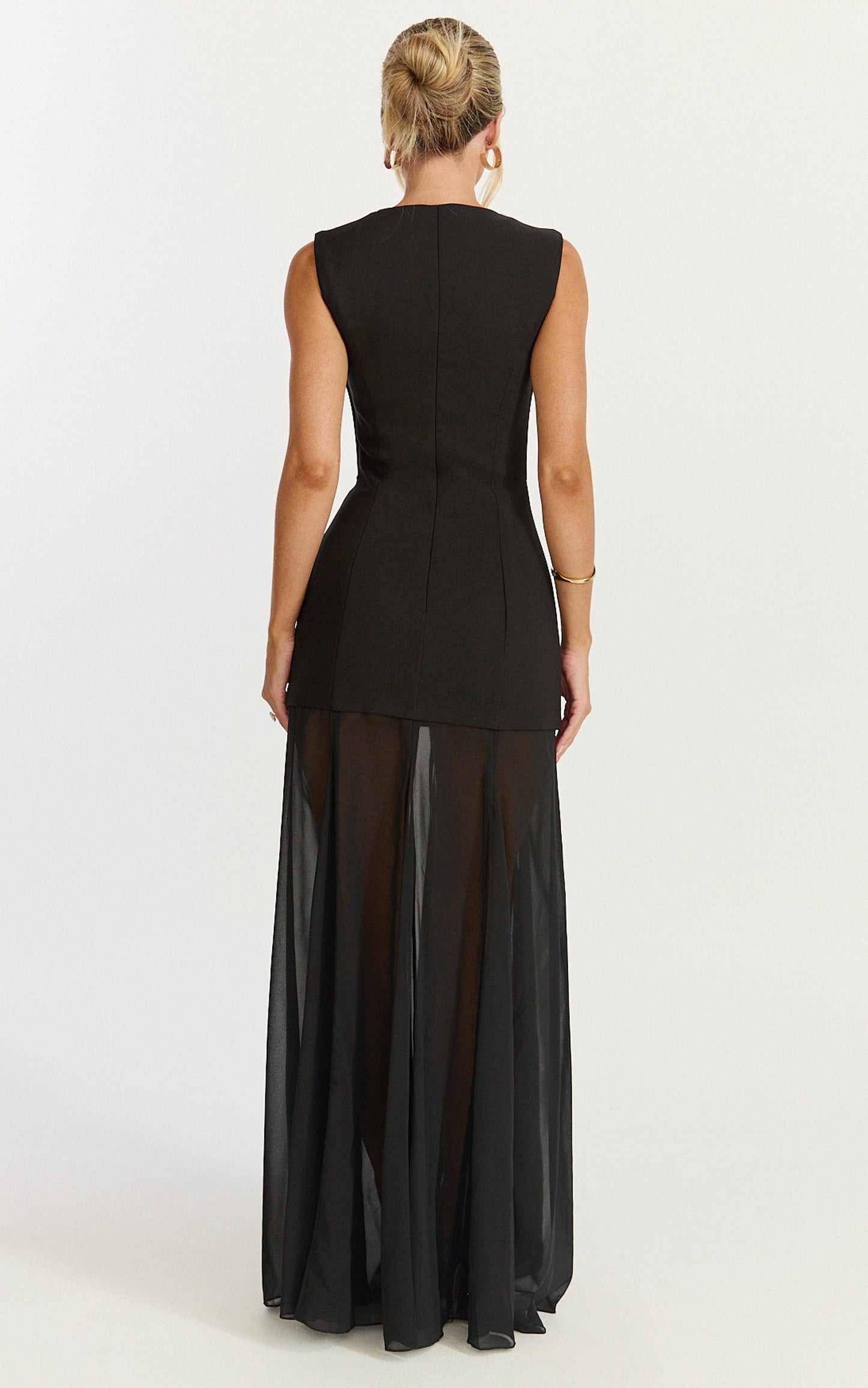 Frances Maxi Dress - Contrast U Neck Godet A Line Dress in Black