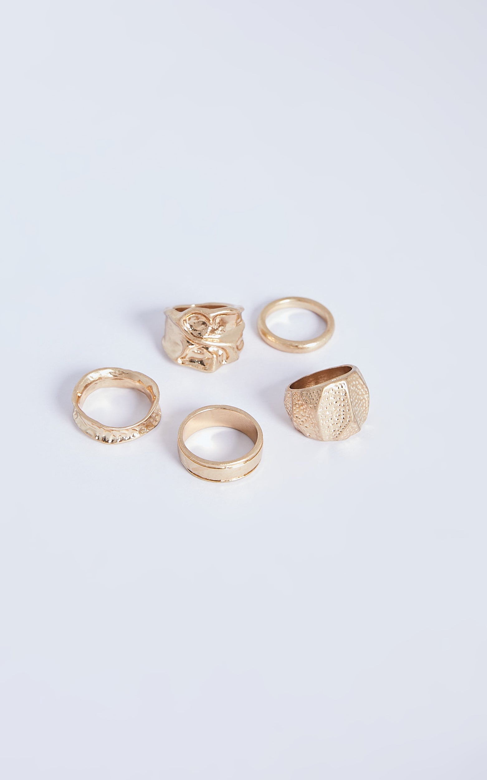 Francine 5 Pack Rings - Textured Chunky Rings in Gold