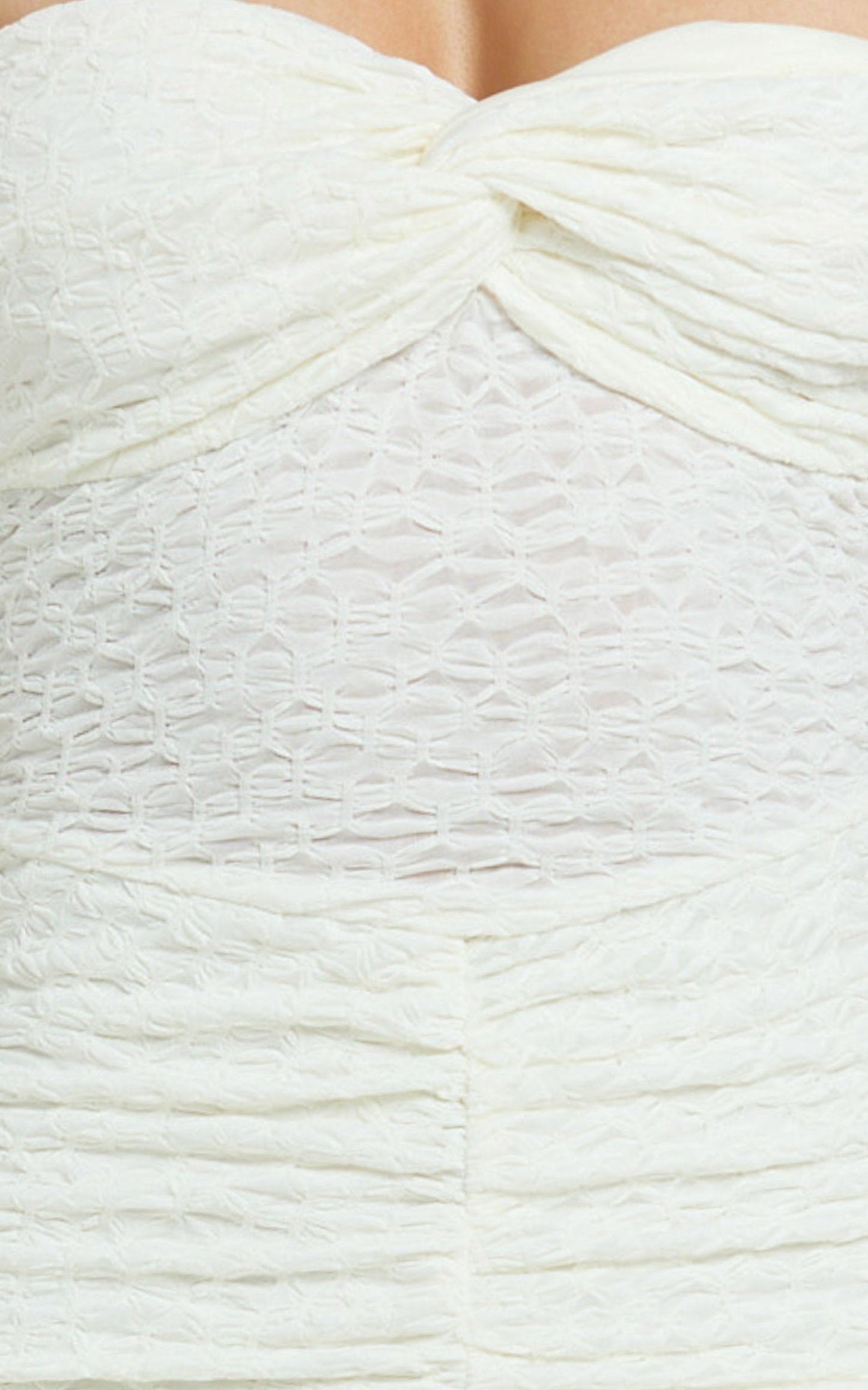 Francine Midi Dress - Strapless Twist Sheer Textured Jersey Dress in Cream