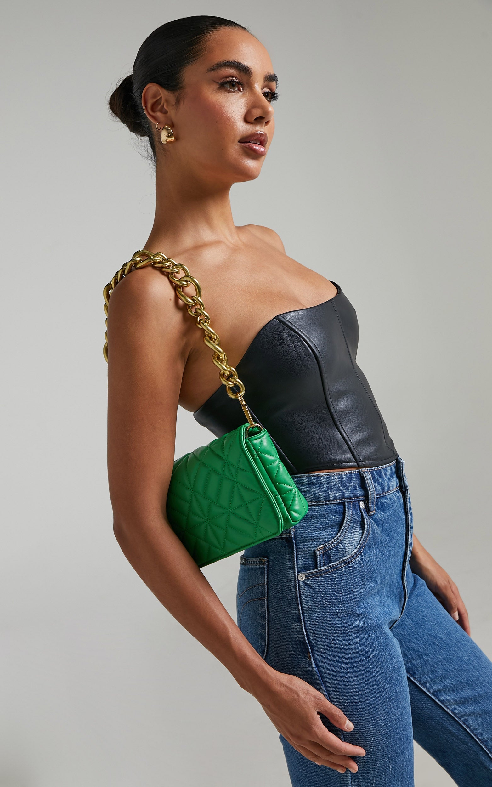 Francine Quilted Shoulder Bag in Green