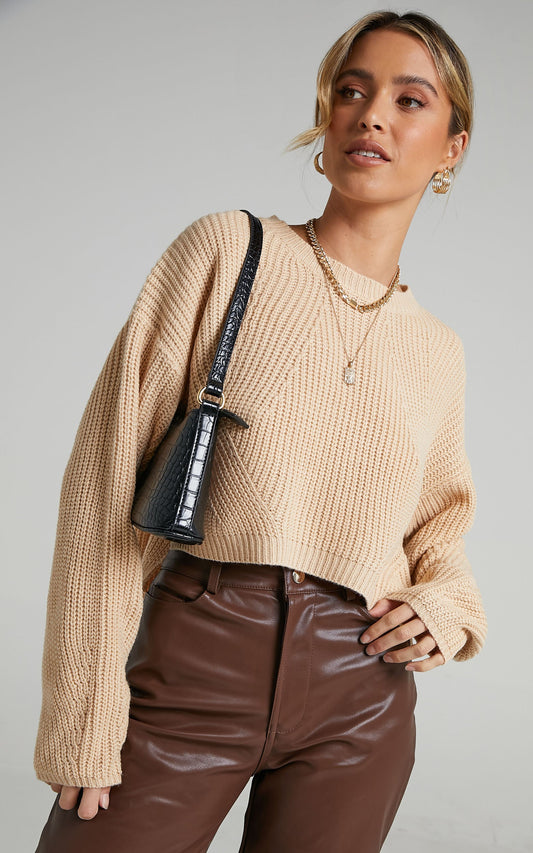 Frankie Cropped Boxy Knit in Mocha