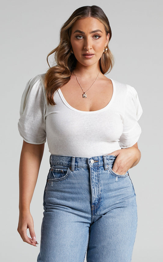 Franky Bodysuit - Short Twist Sleeve Bodysuit in White