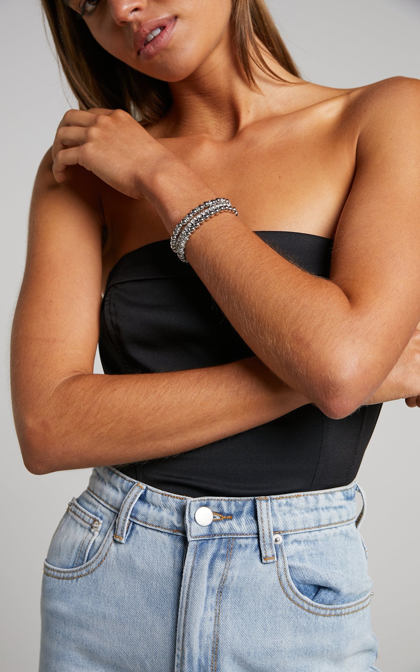 Franziska Layered Bracelets in Silver Diamante