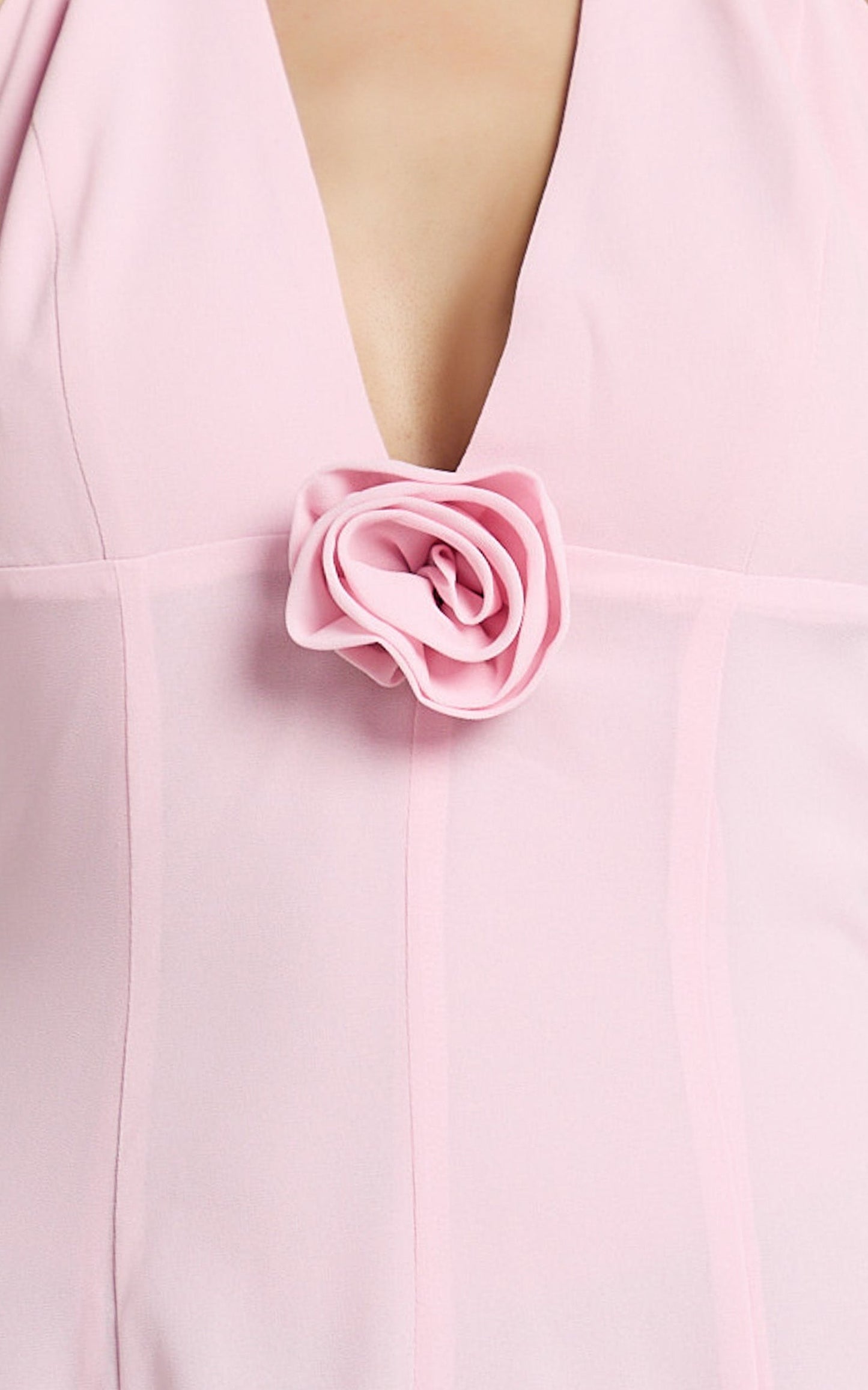 Frederica Mini Dress - Chiffon Halter Neck Rosette Godet Dress in Pink