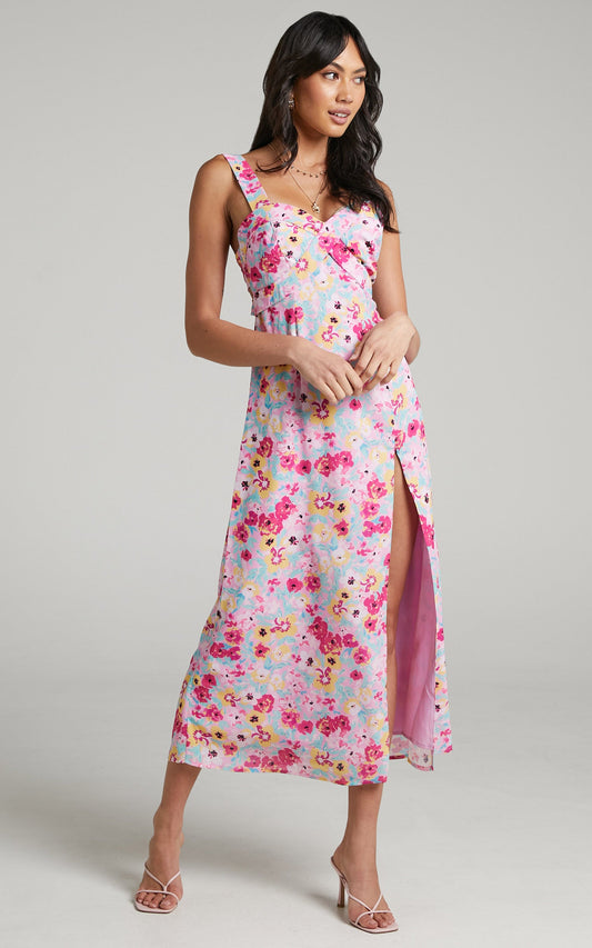 Frederica Strappy Midi dress in Pink Panther
