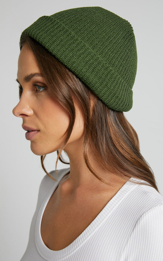 Freya Knitted Beanie in Khaki