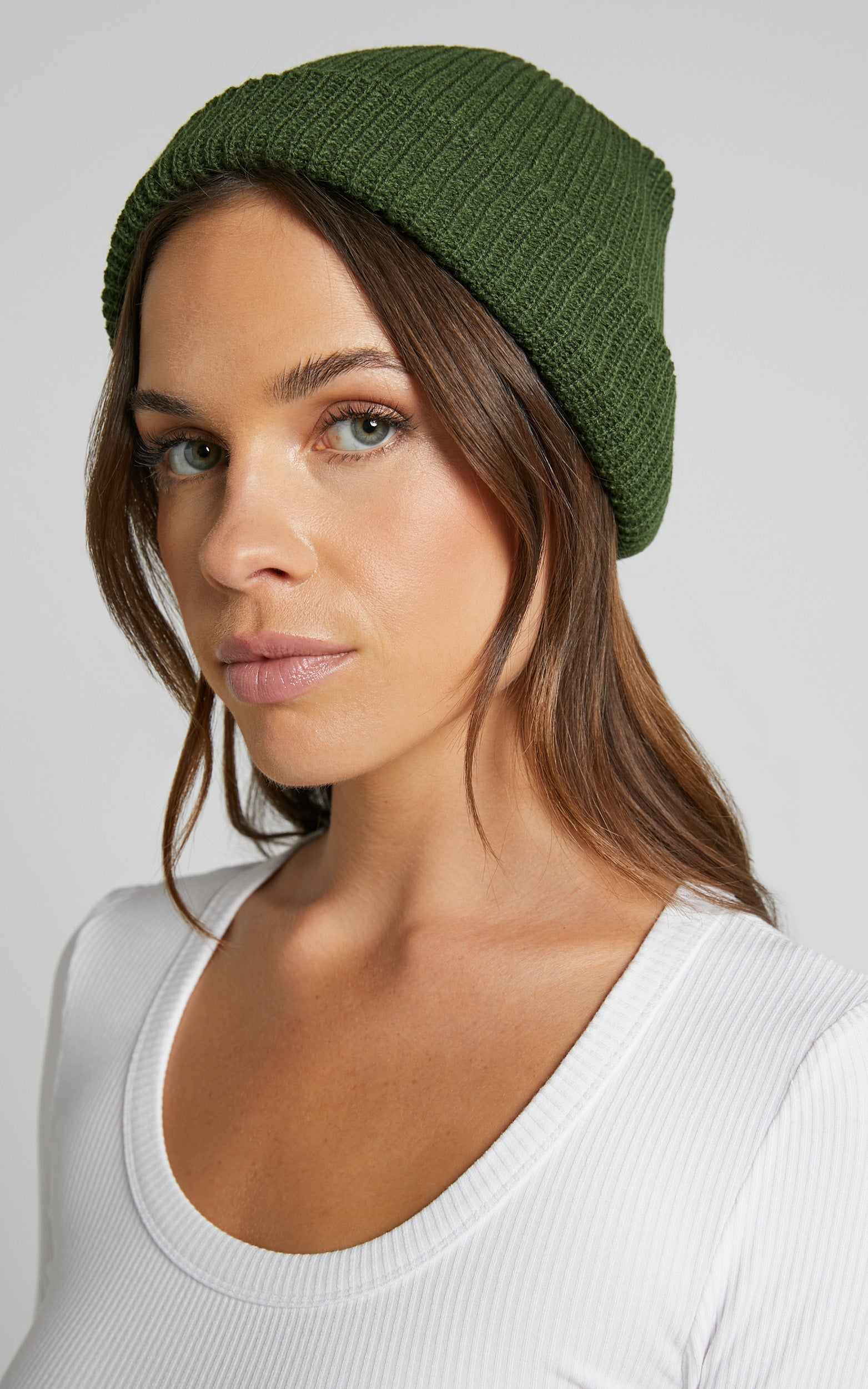 Freya Knitted Beanie in Khaki