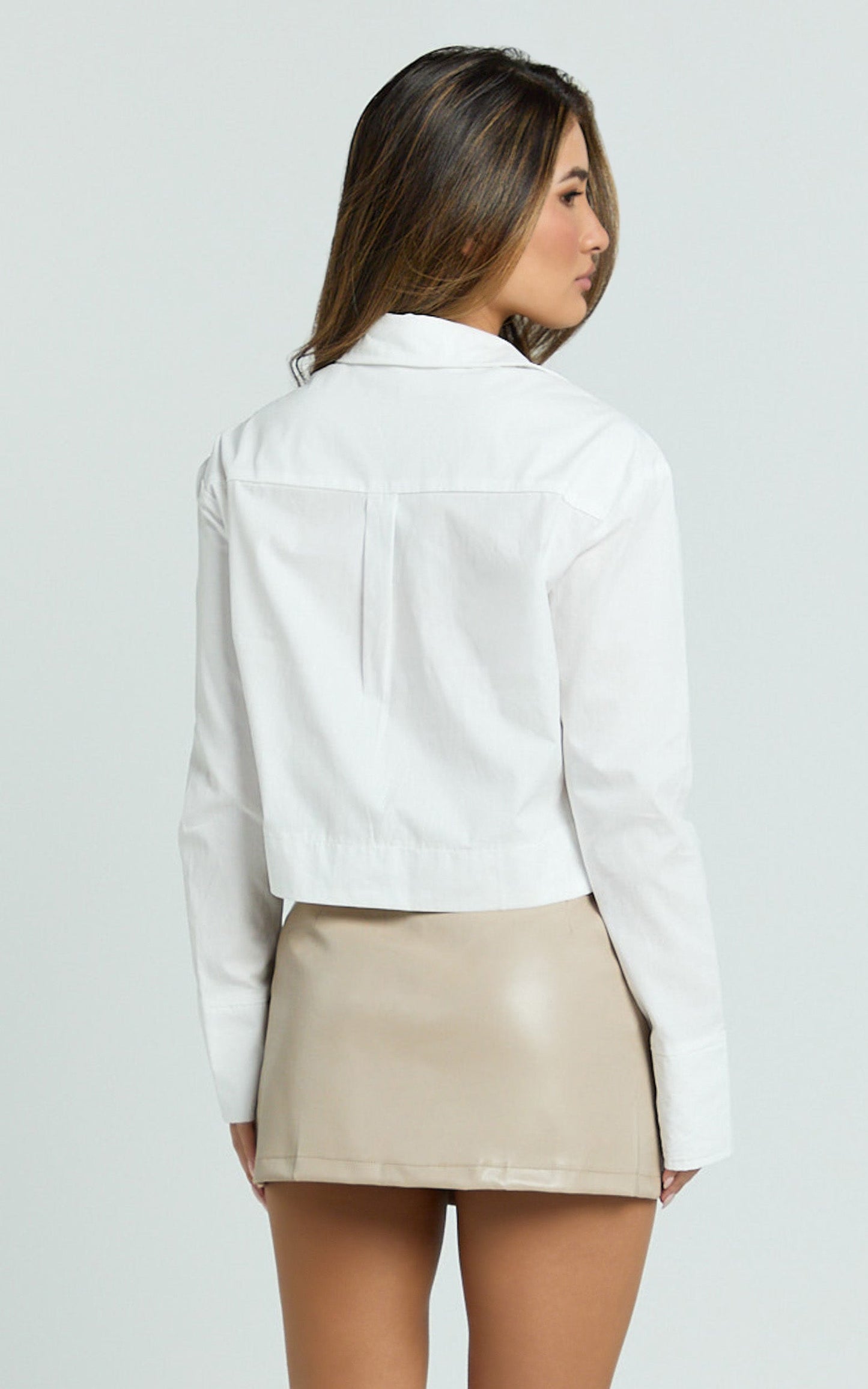 Freya Skort - Buckle Belt Faux Leather Skort in Stone