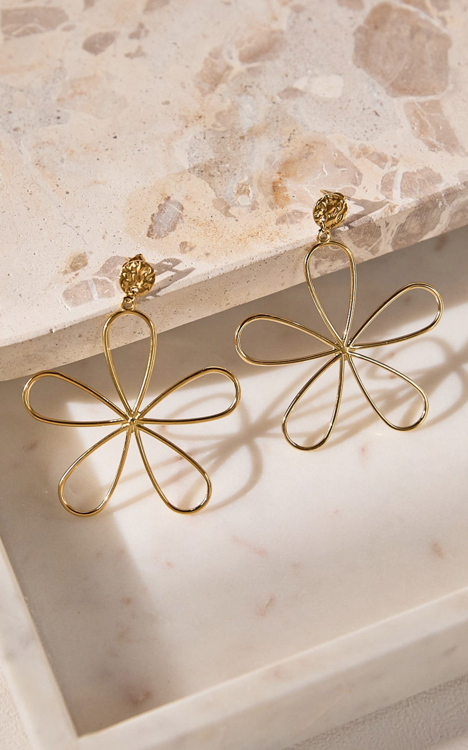 Frieda Earrings - Flower Shape Large Statement Earrings in Gold