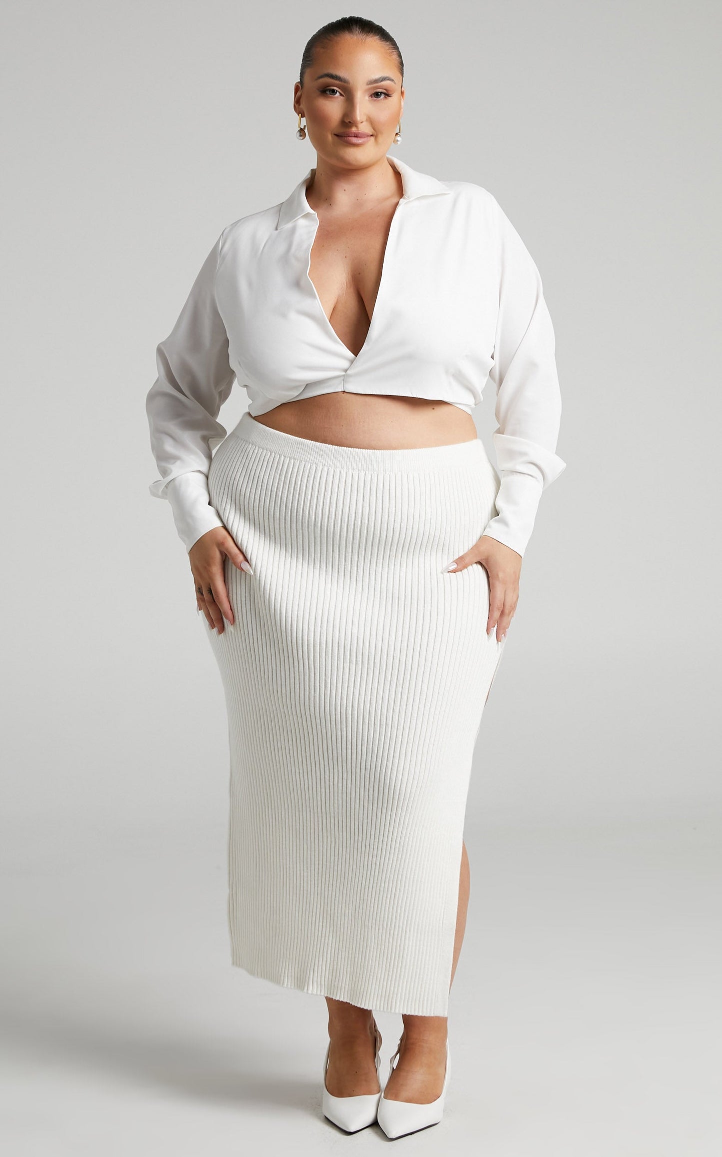 Friederike Shirt - Cropped Tie Back Wrap Shirt in White