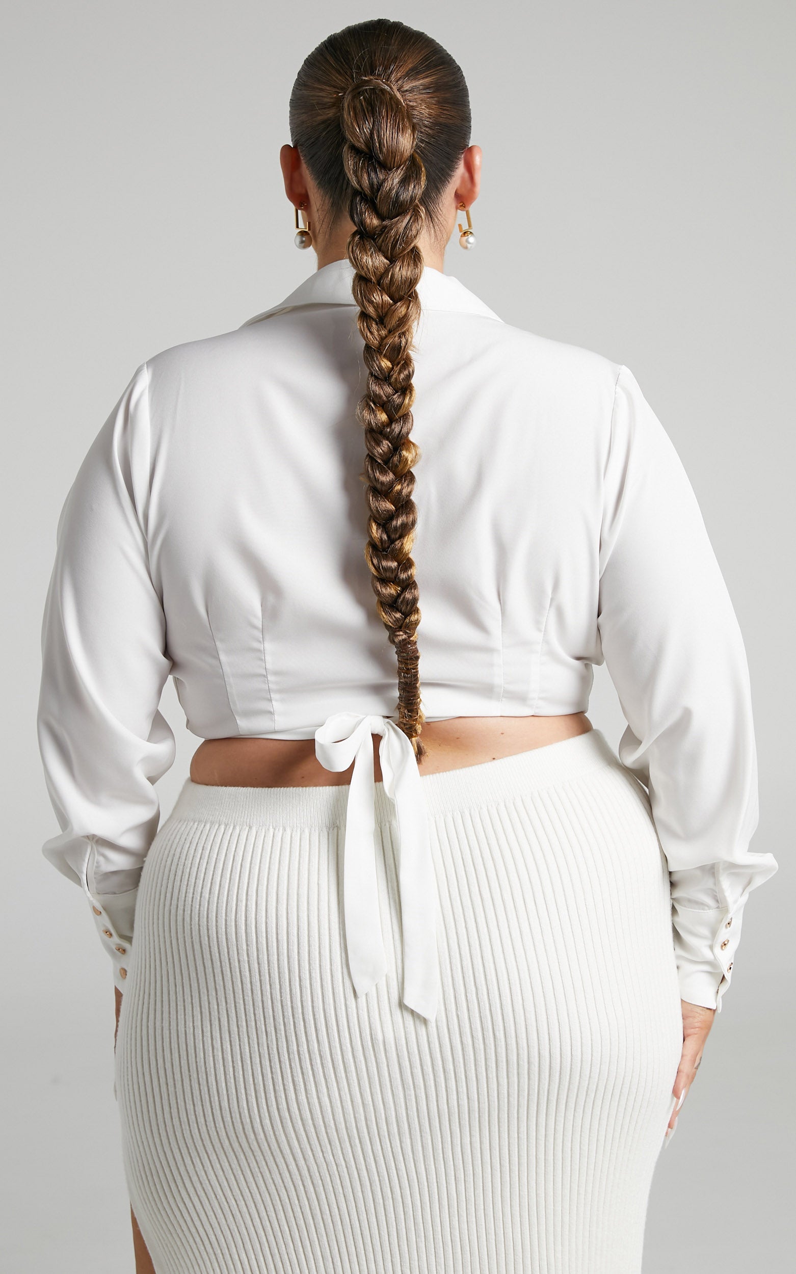 Friederike Shirt - Cropped Tie Back Wrap Shirt in White