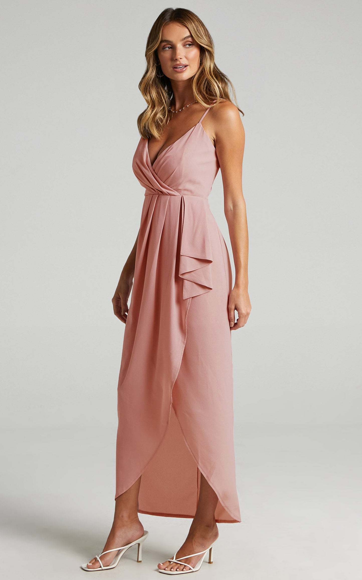 Gave Me You Midi Dress - Wrap Tulip Hem Dress in Blush