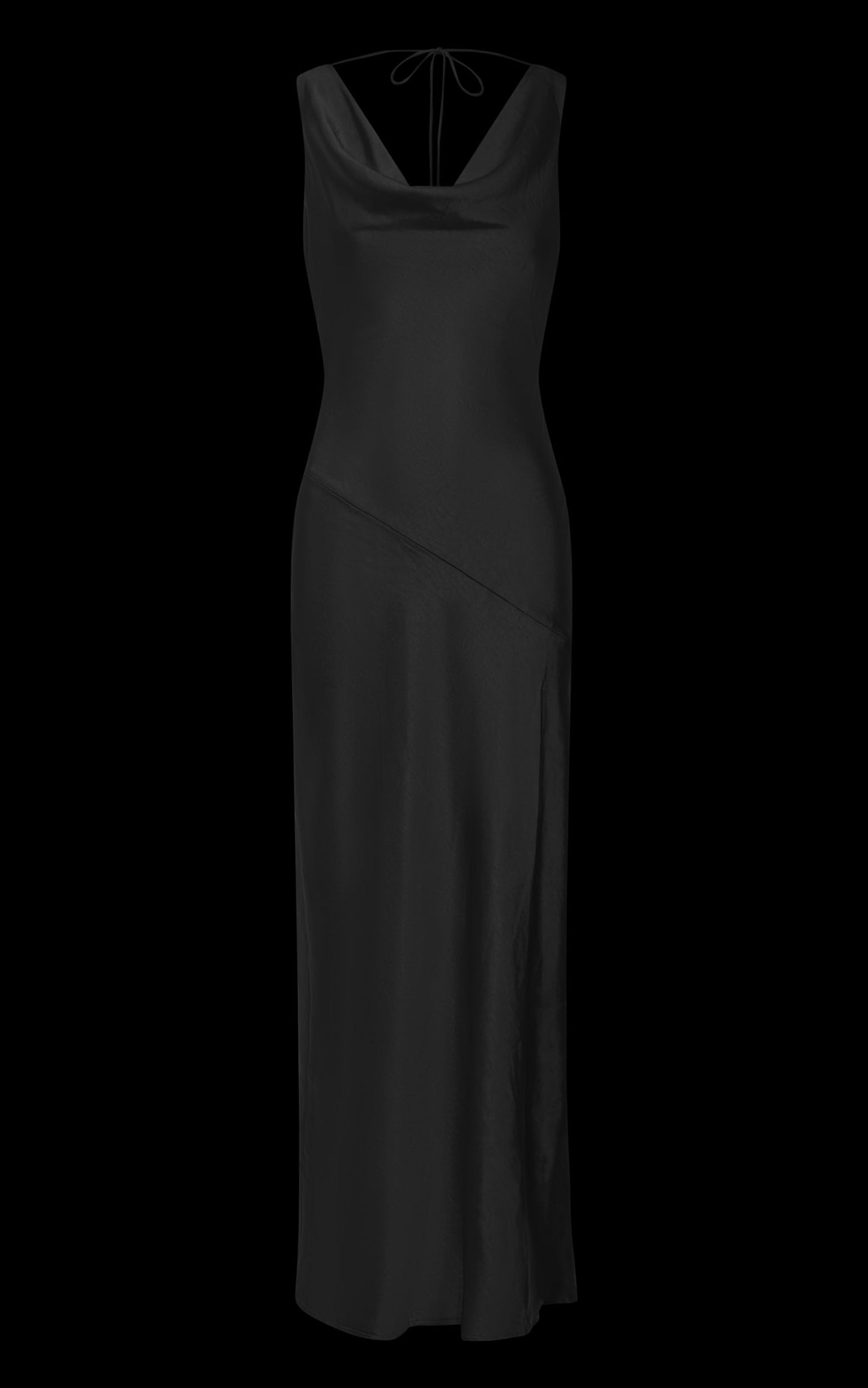 Adilah Maxi Dress - Cowl Neck Satin Dress in Black