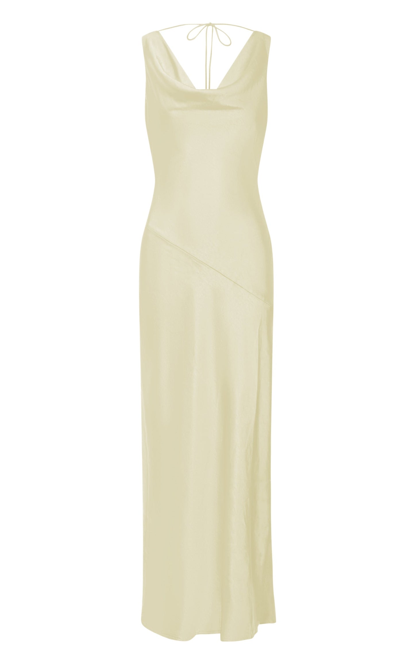 Adilah Maxi Dress - Cowl Neck Satin Dress in Butter Yellow