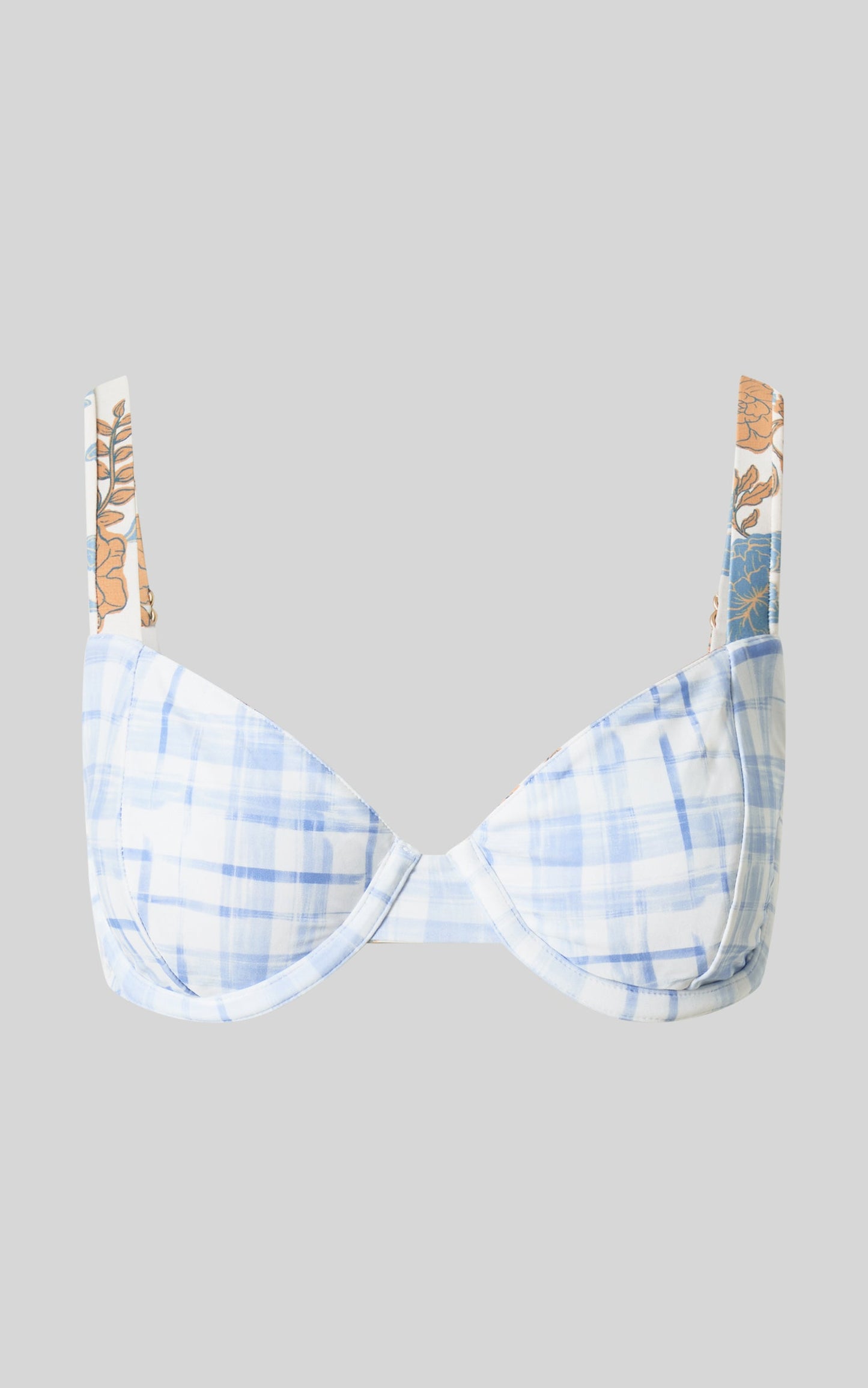 Amalie The Label - Gaia Nylon Reversible Balconette Bikini Top in Valencia Floral/Chieti Check
