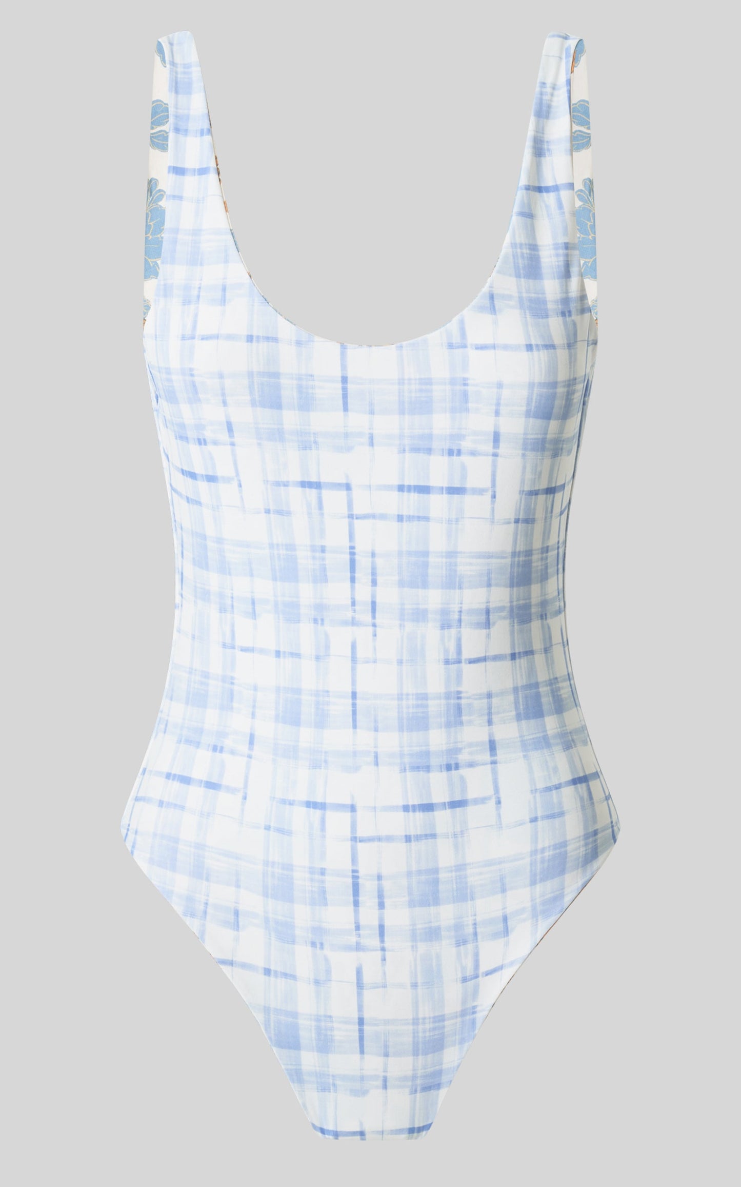 Amalie The Label - Bianna Nylon Reversible Low Scoop Back One Piece in Valencia Floral/Chieti Check