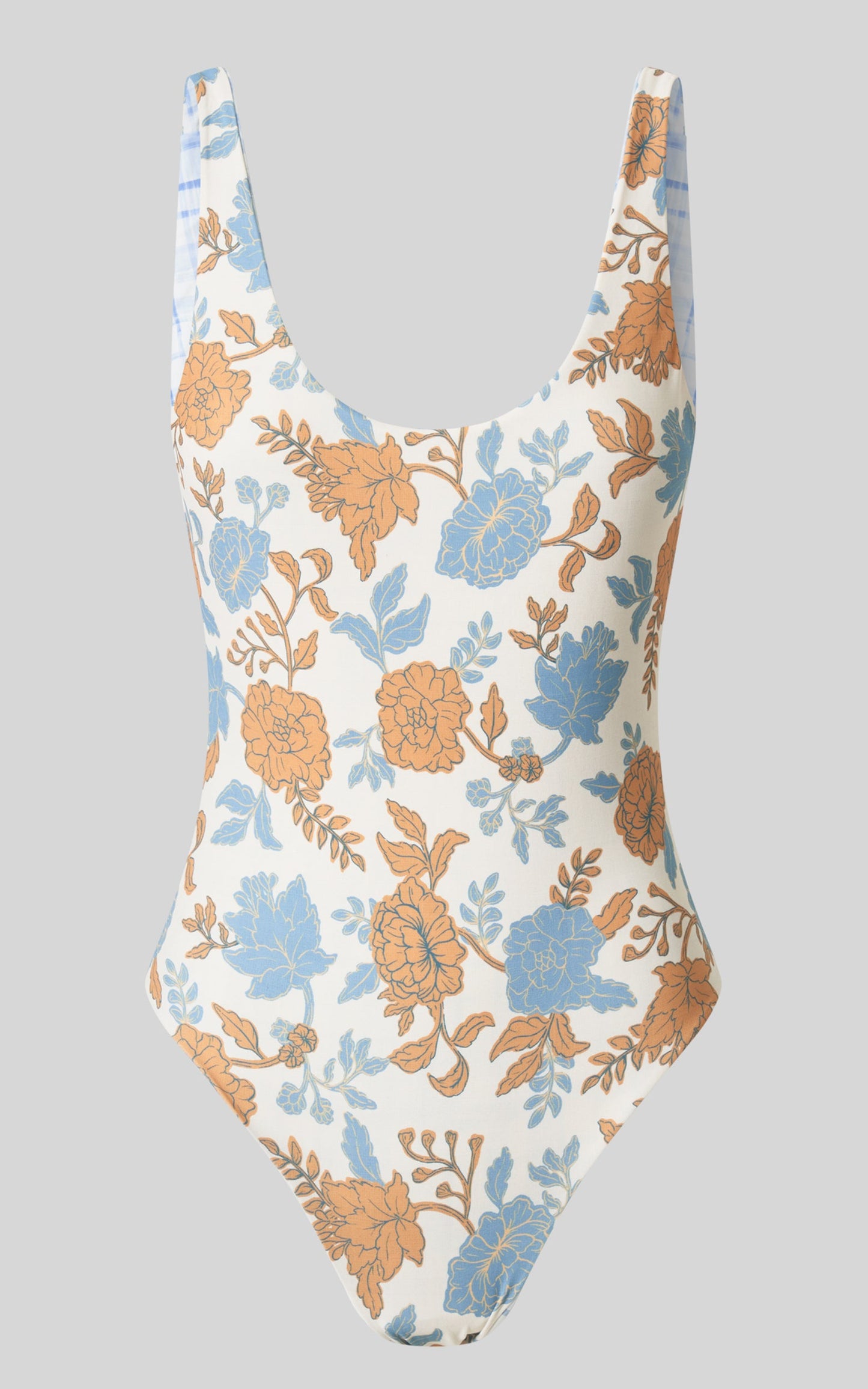 Amalie The Label - Bianna Nylon Reversible Low Scoop Back One Piece in Valencia Floral/Chieti Check