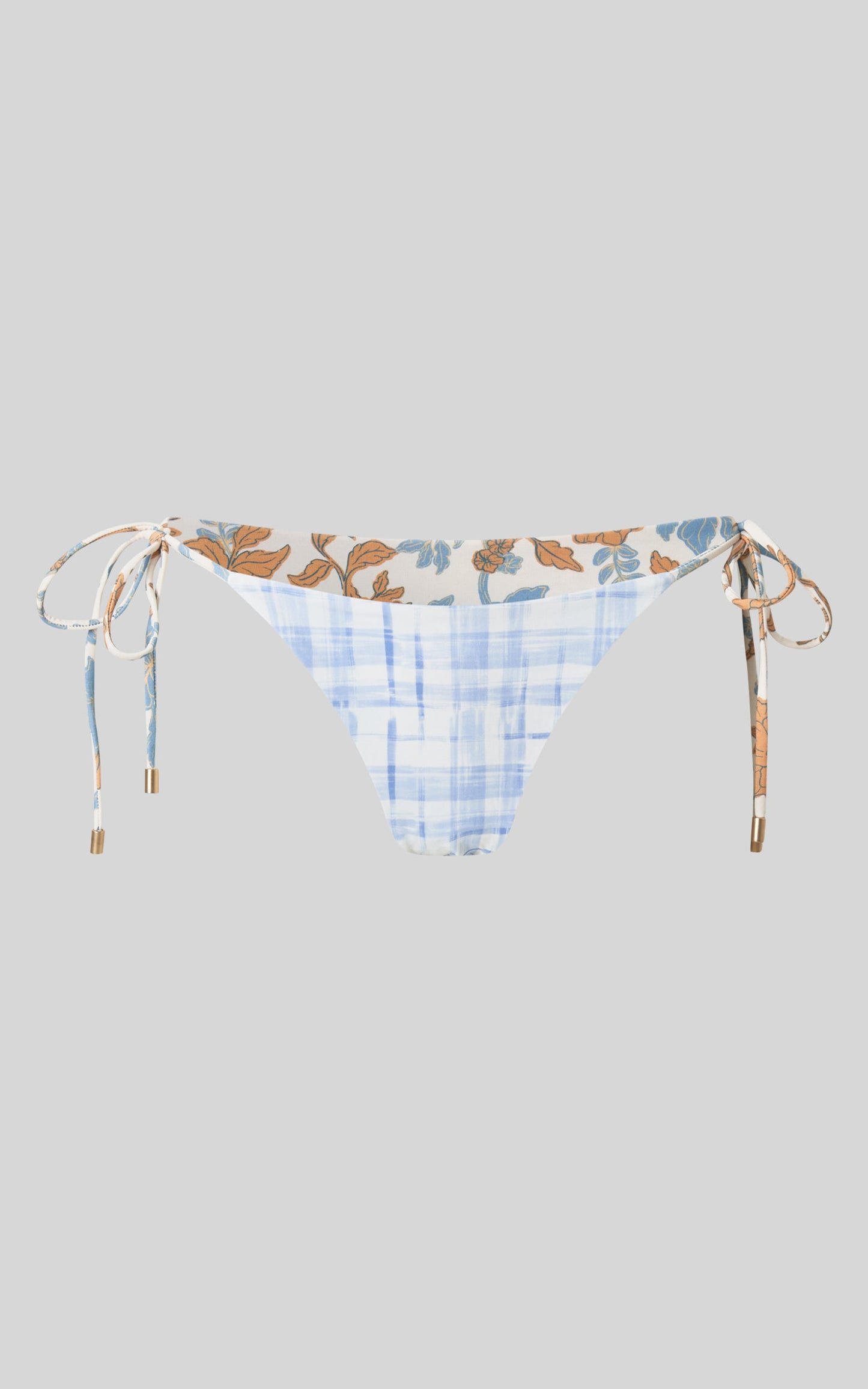 Amalie The Label - Ayla Nylon Reversible String Bikini Bottoms in Valencia Floral/Chieti Check