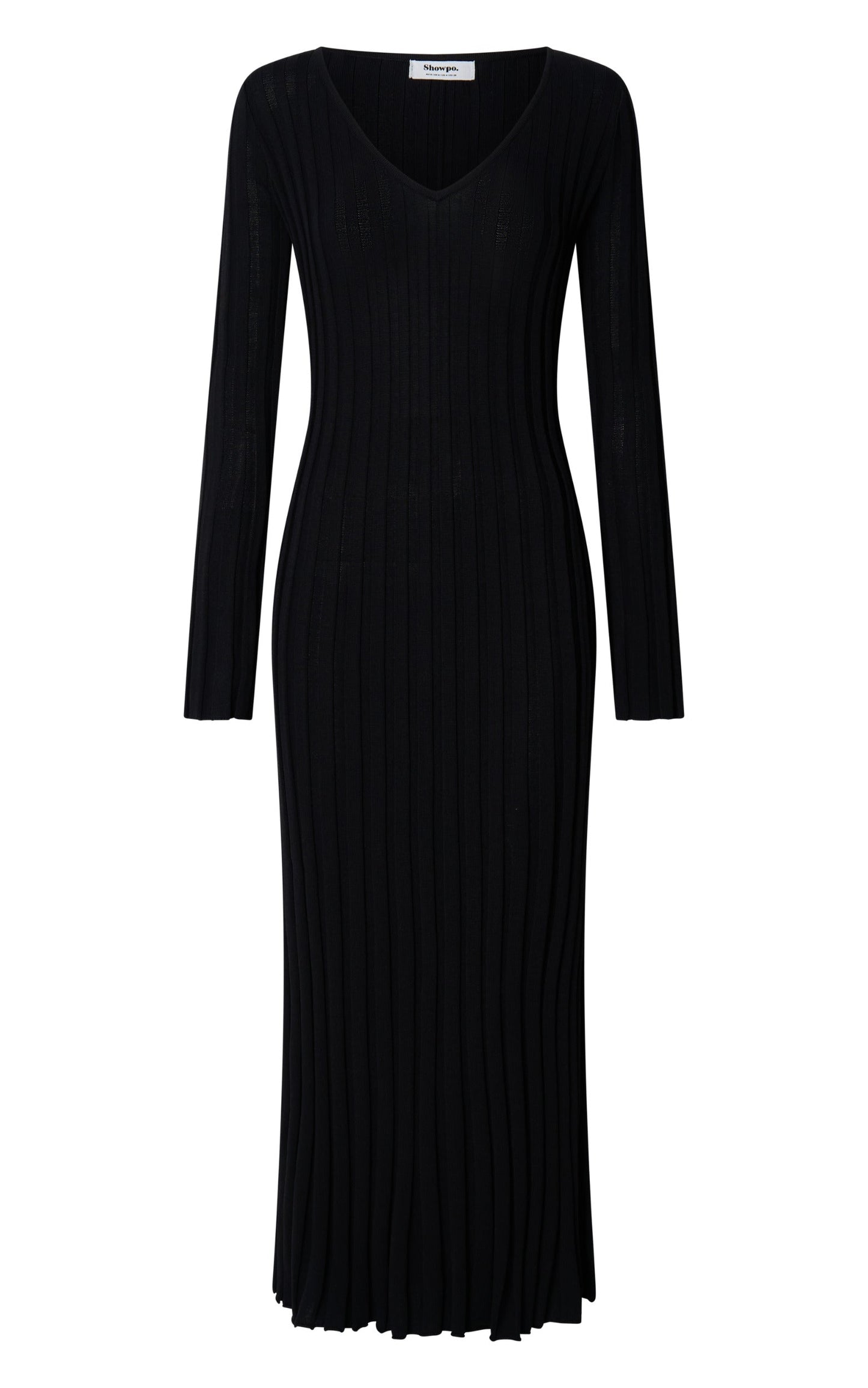 Astra Maxi Dress - V Neck Long Sleeve Knit Dress in Black