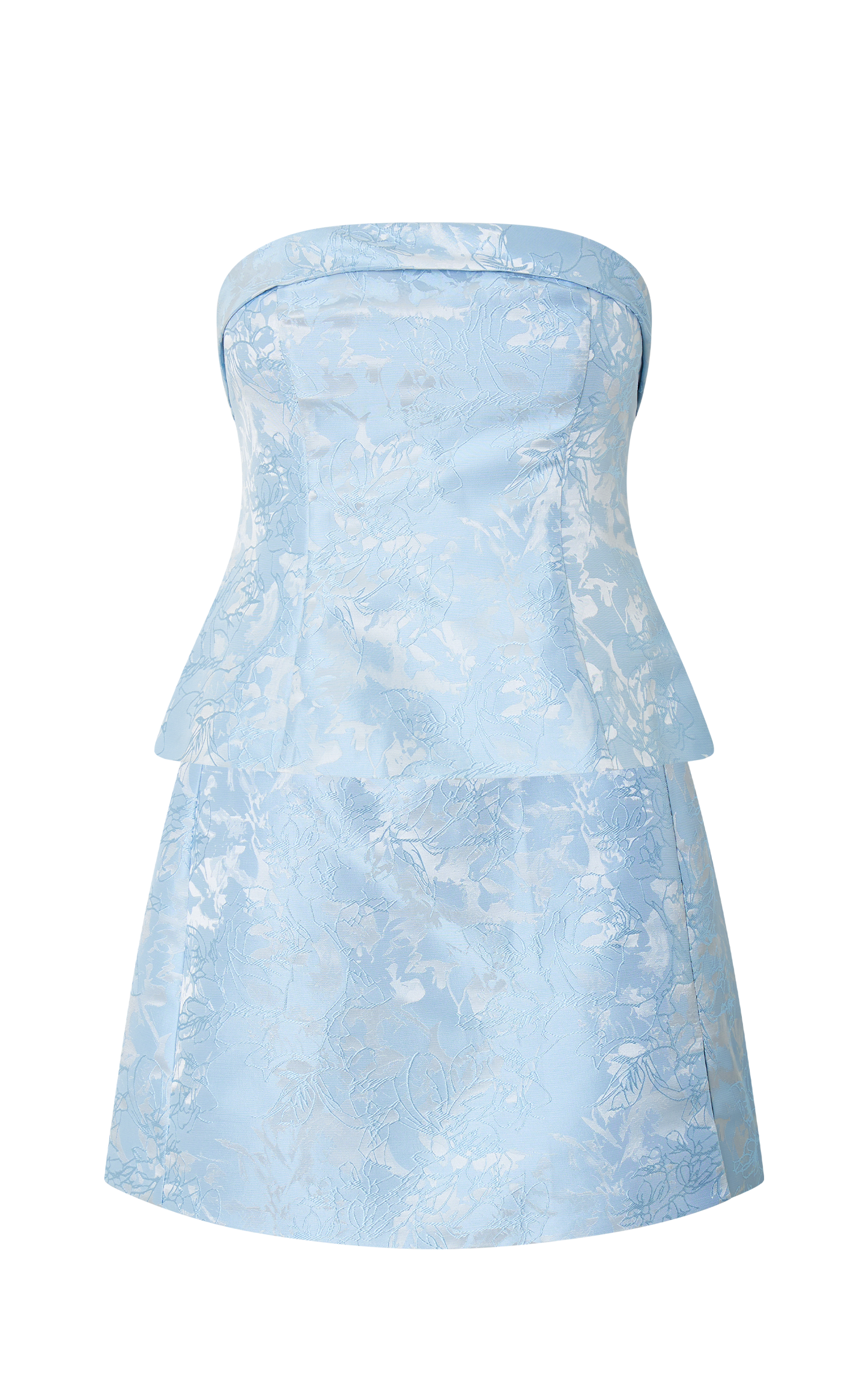Barbra Two Piece Set - Jacquard Strapless Corset Top and Mini Skirt in Blue