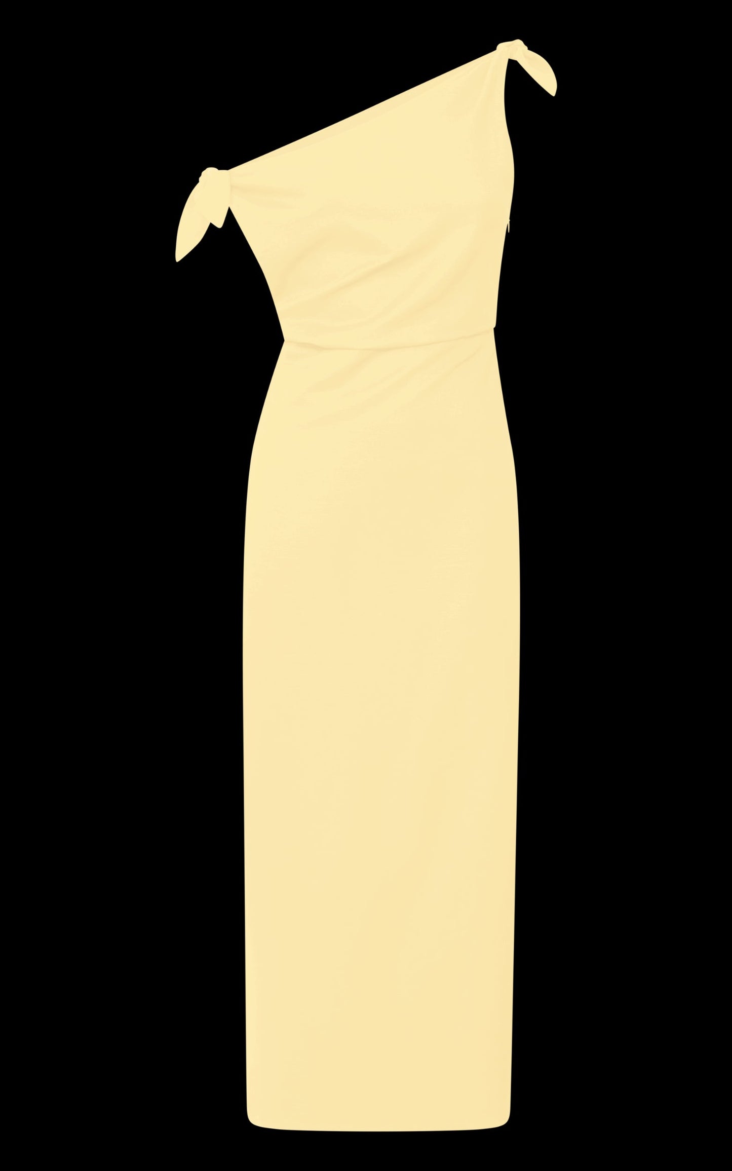 Cincinnati Midi Dress - Off The Shoulder Side Split Column Linen Dress in Lemon