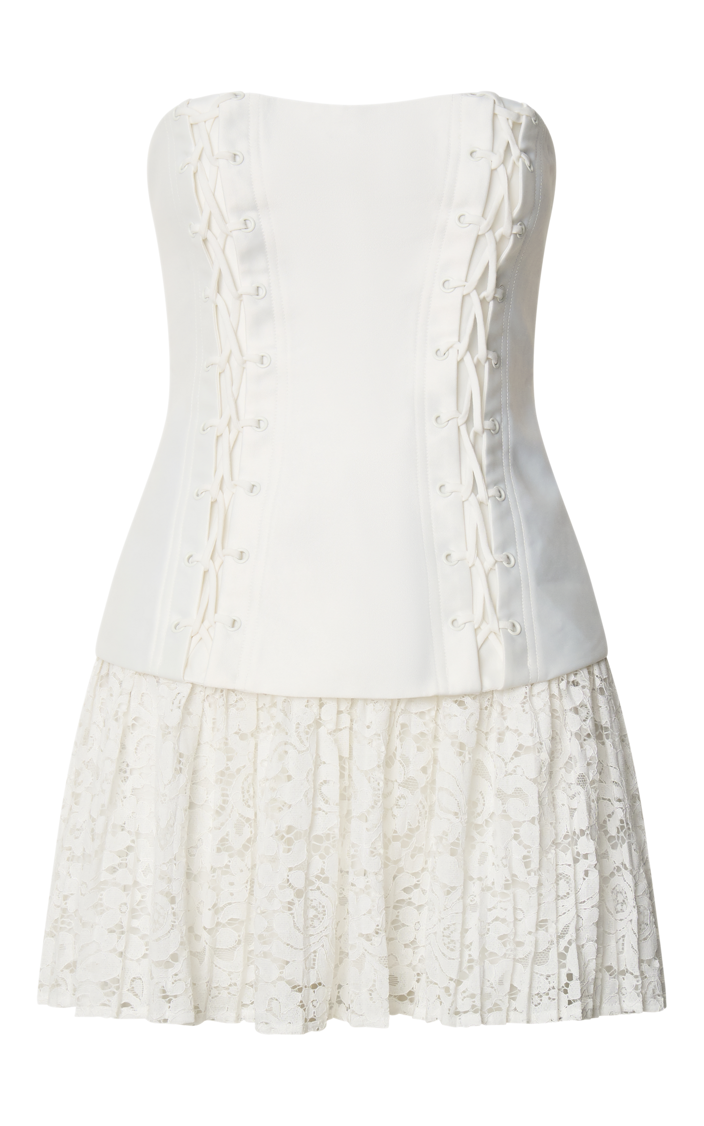 Emerie Mini Dress - Strapless Drop Waist Pleated Dress in Cream