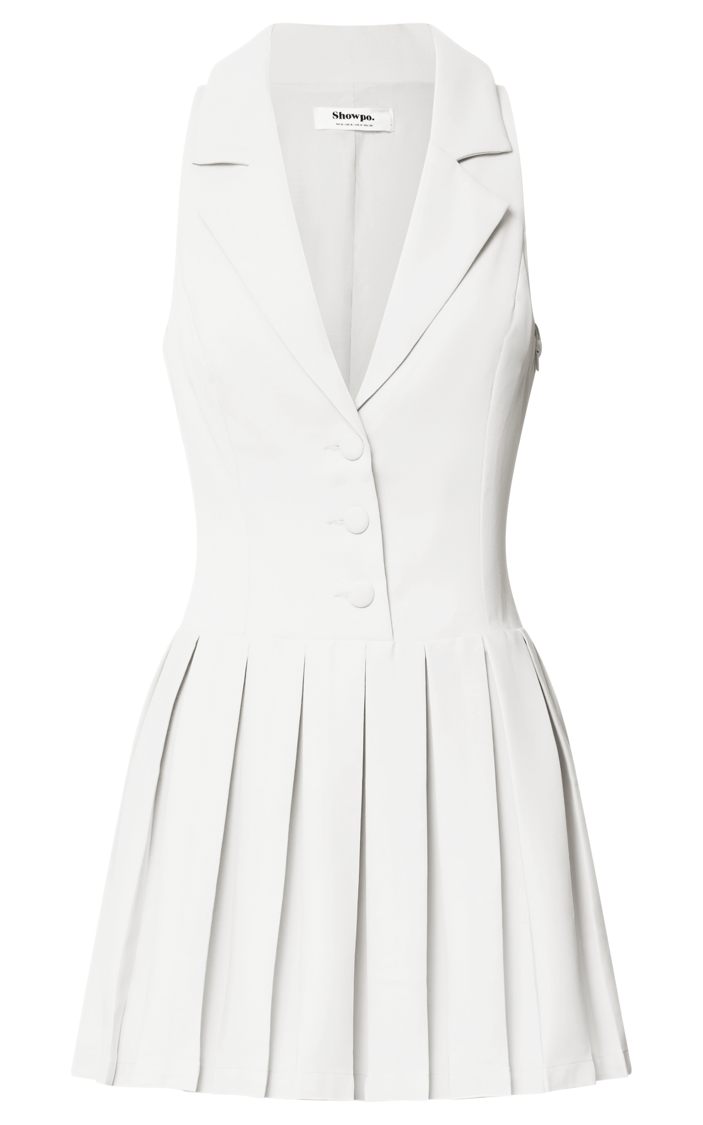 Hannah Mini Dress - Tailored Button Down Pleated Mini Dress in White