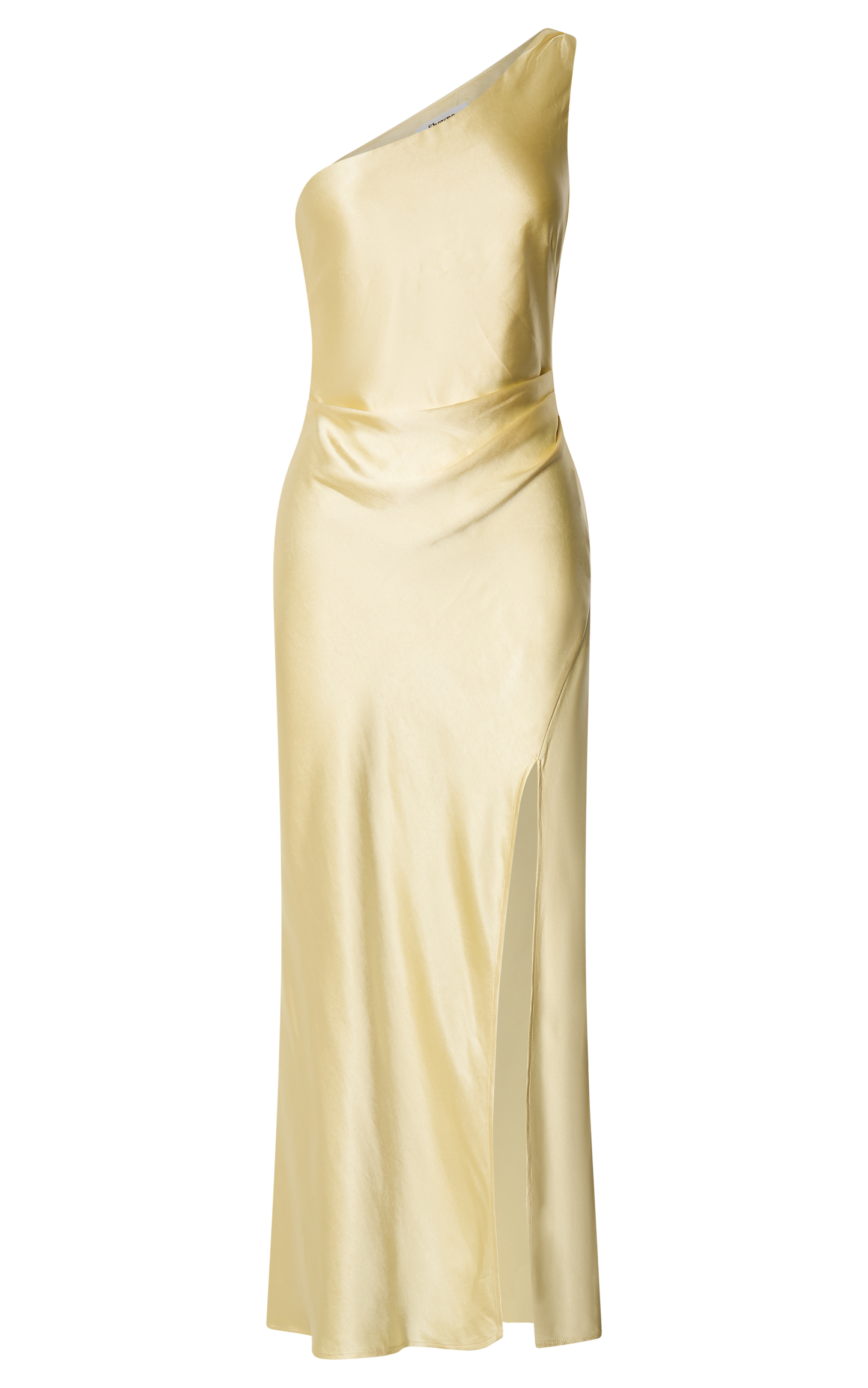 Isla Maxi Dress - Satin One Shoulder Side Split Dress in Lemon