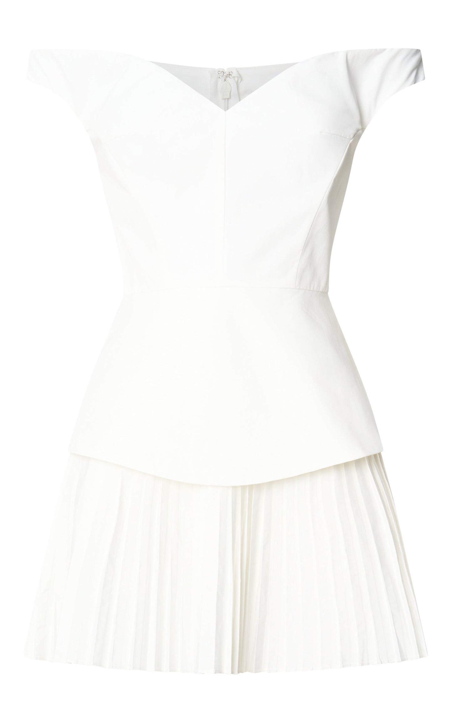 Izara Mini Dress - Off Shoulder Pleated Dress in Off White