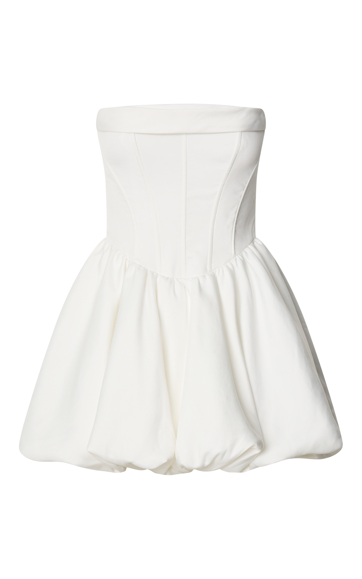 Jeannie Mini Dress - Corset Panel Bubble Hem Dress in Off White