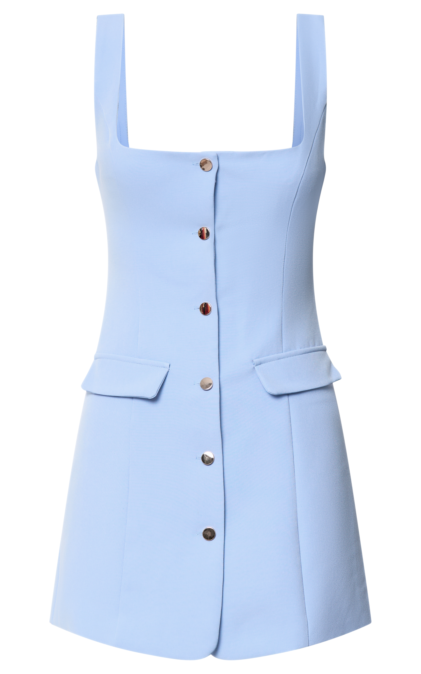 Kenna Mini Dress - Square Neck Button Down Mini Dress in Powder Blue