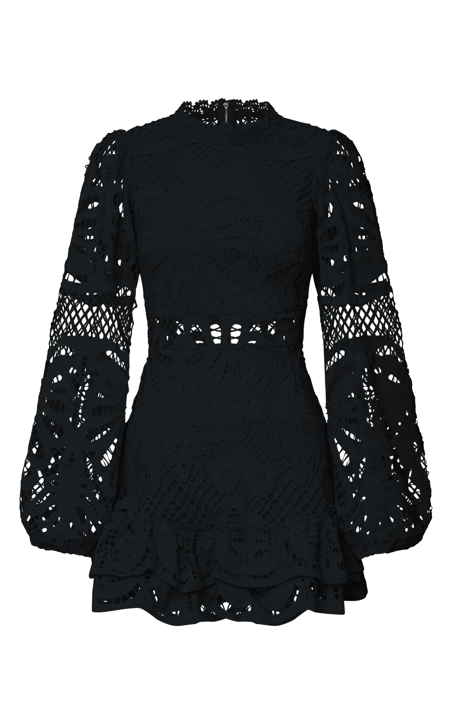 Kiss Me Now Mini Dress - Long Puff Sleeve Dress in Black Lace