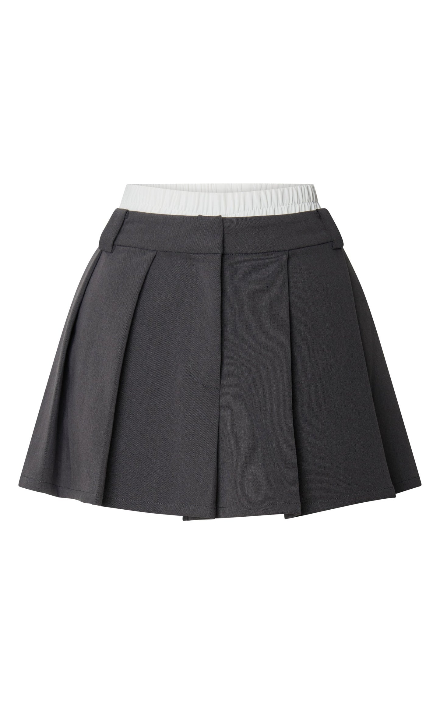 Maliha Skort - Mid Rise Contrast Boxer Short Waistband Pleated Tailored Skort in Charcoal