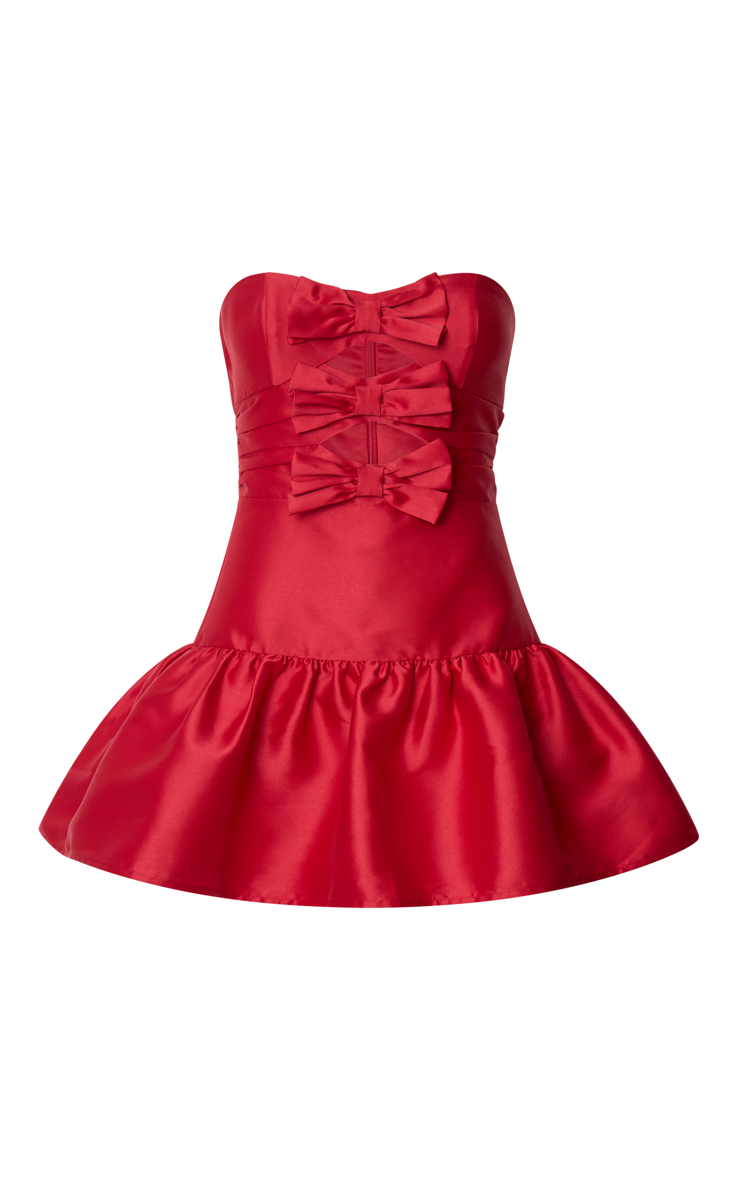 Otis Mini Dress - Strapless Fit And Flare Bubble Hem Dress in Red